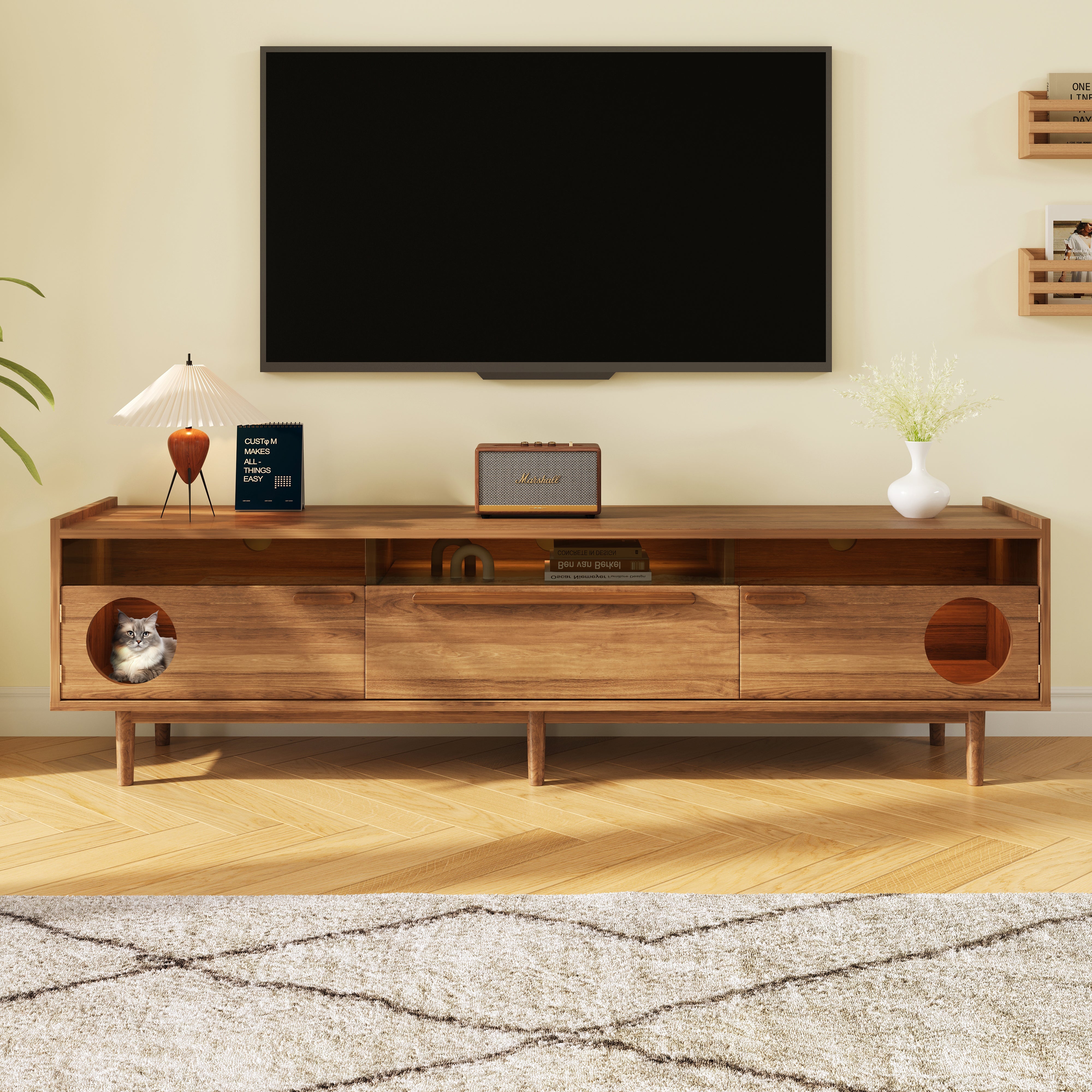 Logidon Modern TV-meubel met LED Kattentoilet Walnoot 180x40x50