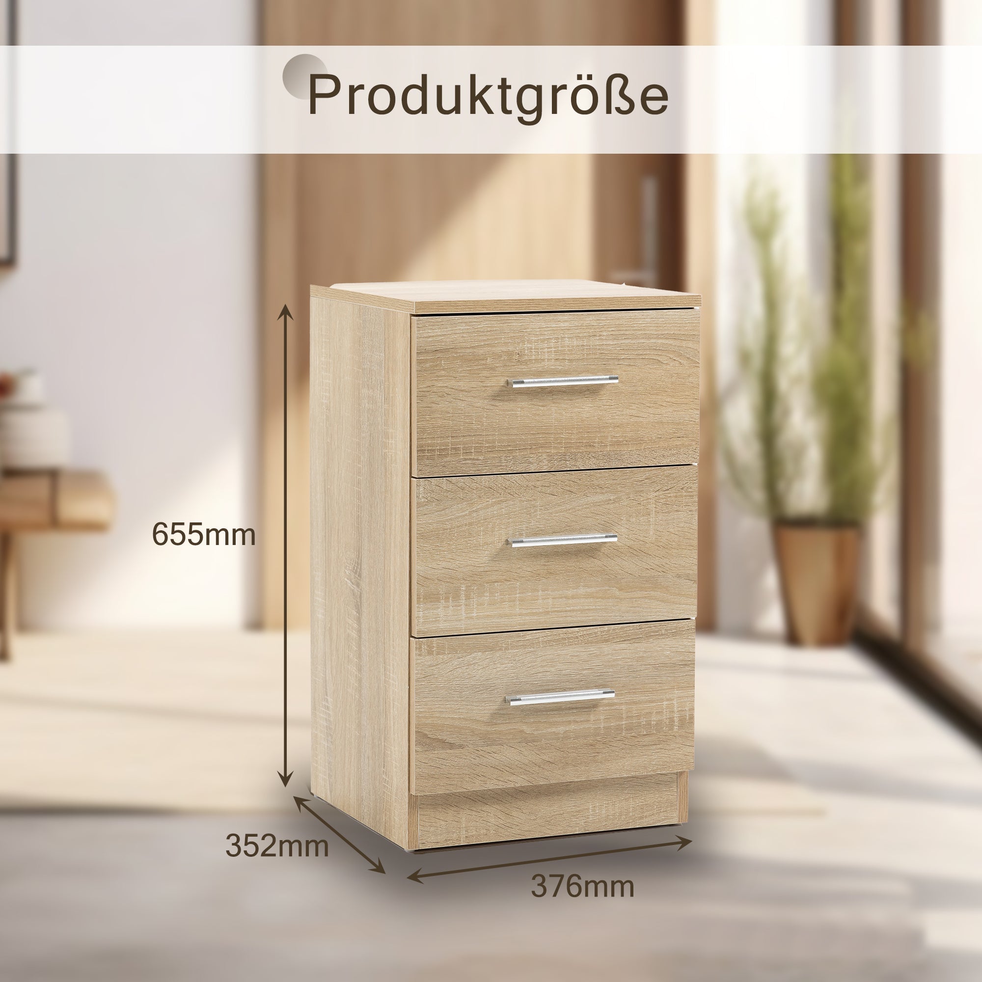 Logidon nachtkastjes set van 2 spaanplaat naturel 3 lades