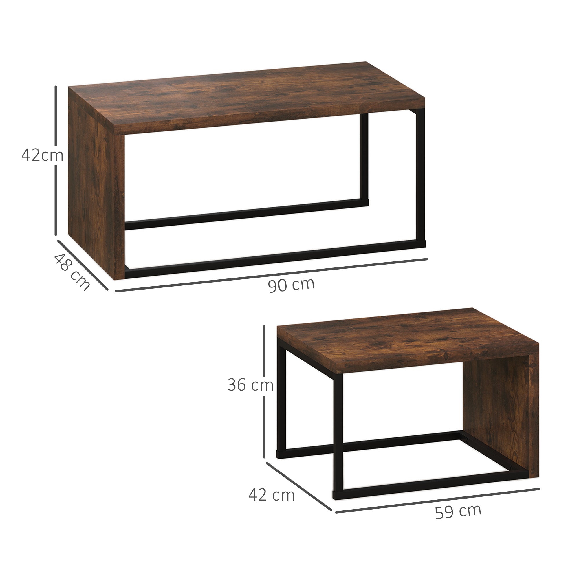 Logidon Set van 2 salontafels Bruin hout Metalen onderstel Elegant 90x48 cm