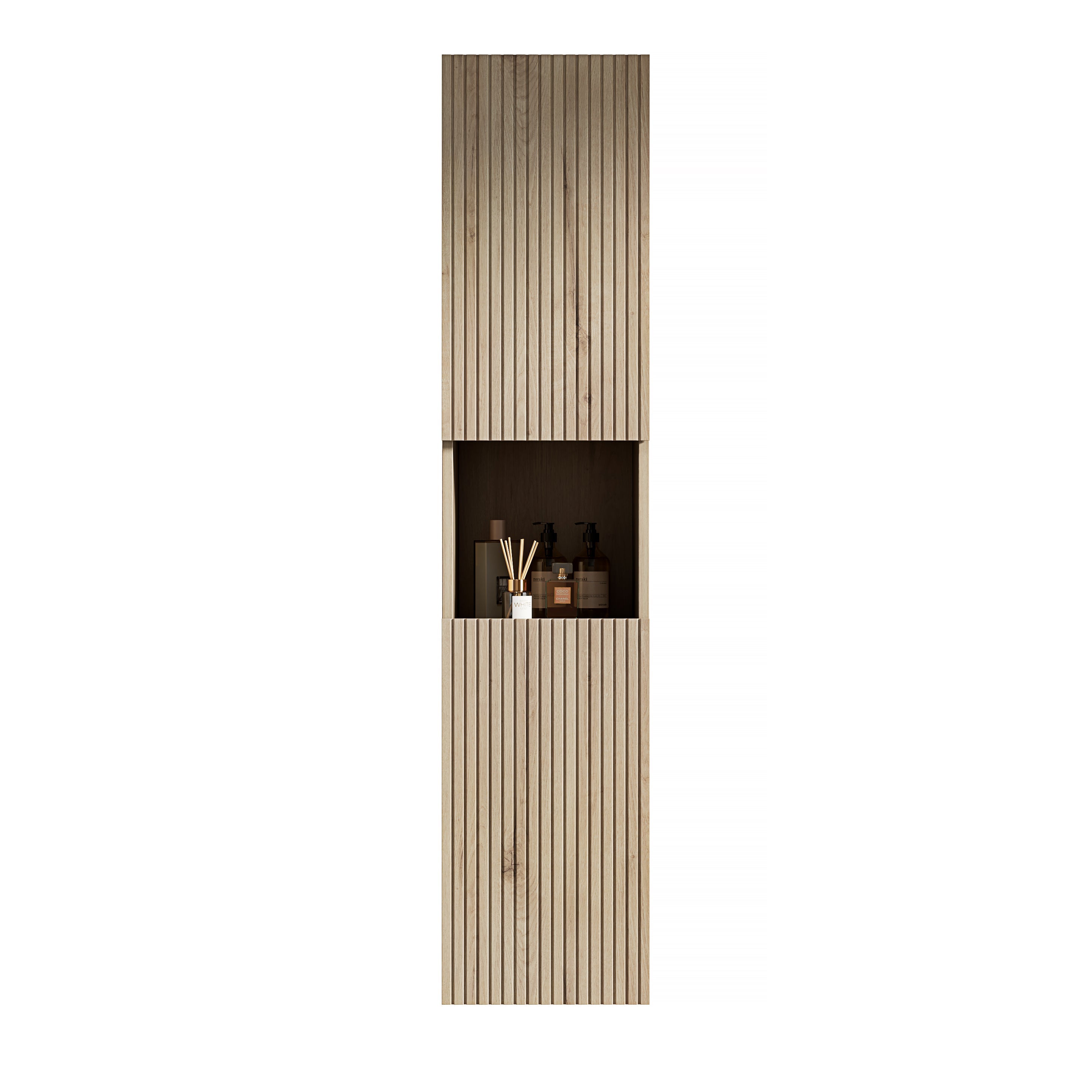 Logidon 160 cm hoge badkamerwandkast 2 deuren wit eiken look