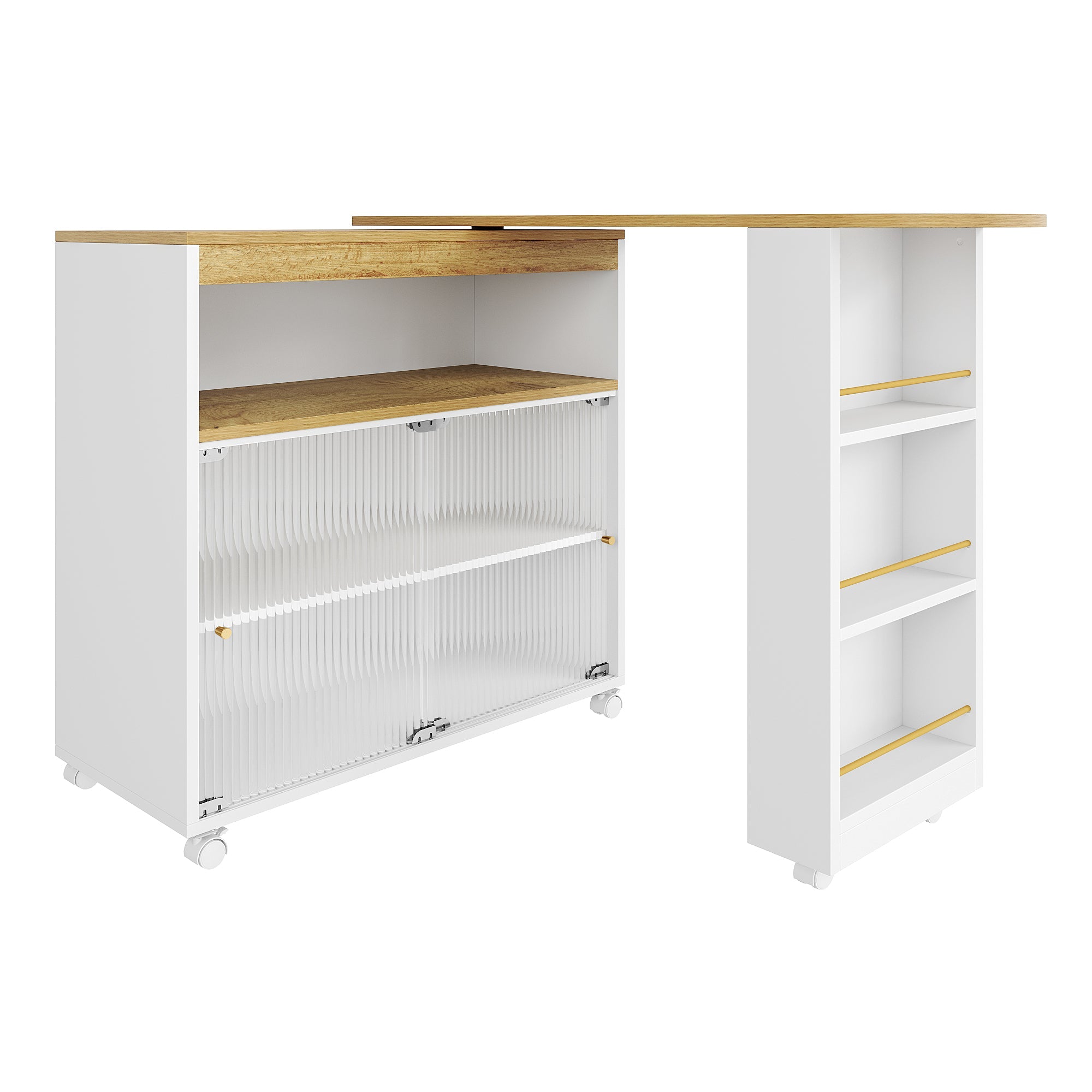 Logidon Uitschuifbare bartafel met opbergruimte LED Wit 138-204 cm