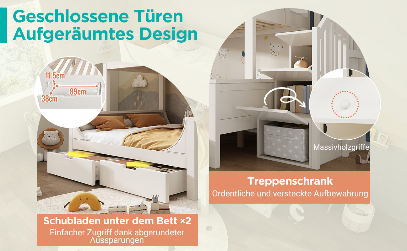 Logidon stapelbed kinderbed wit met ladderkast en lades
