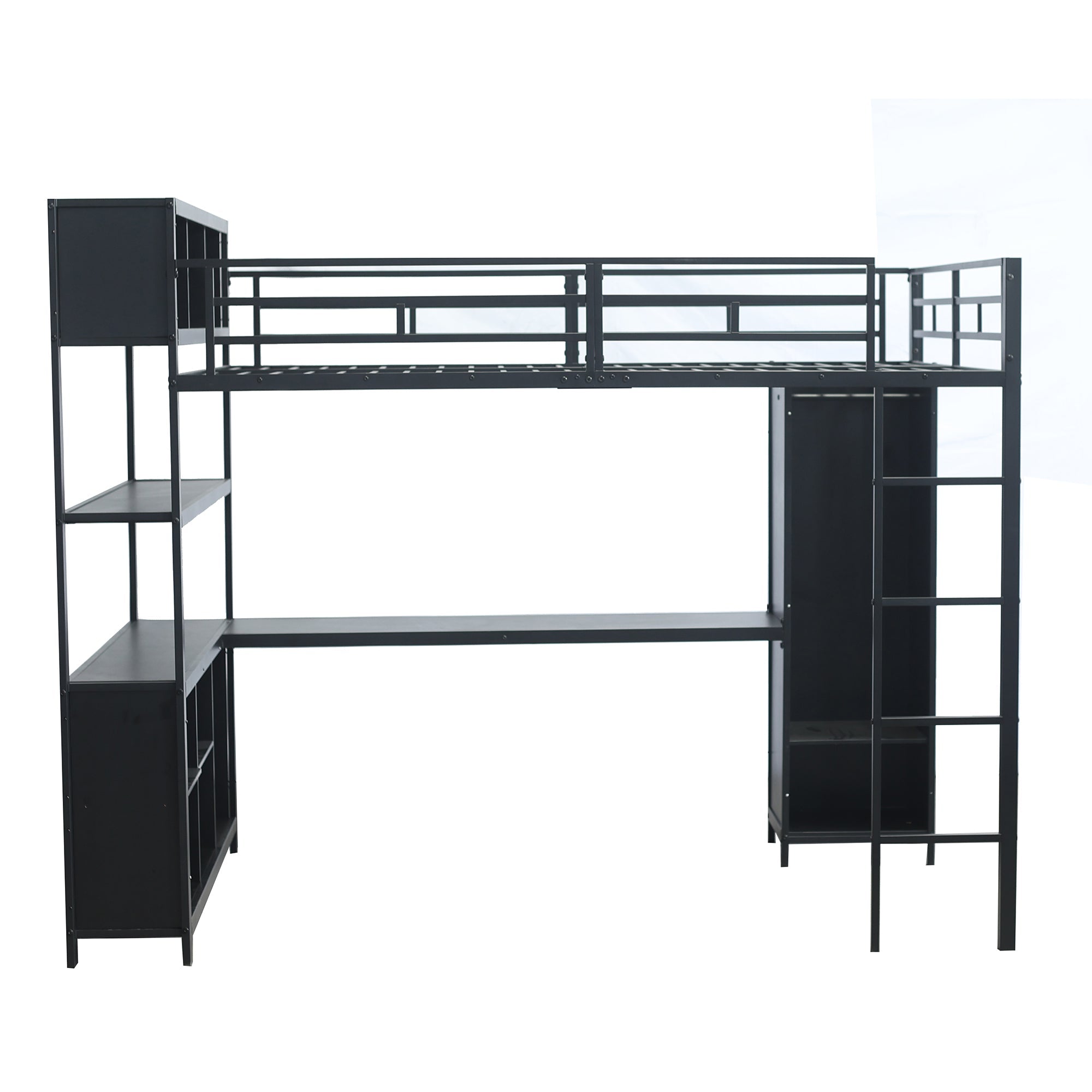 Logidon hoogslaper 140x200 zwart metaal met opbergruimte en kledingkast