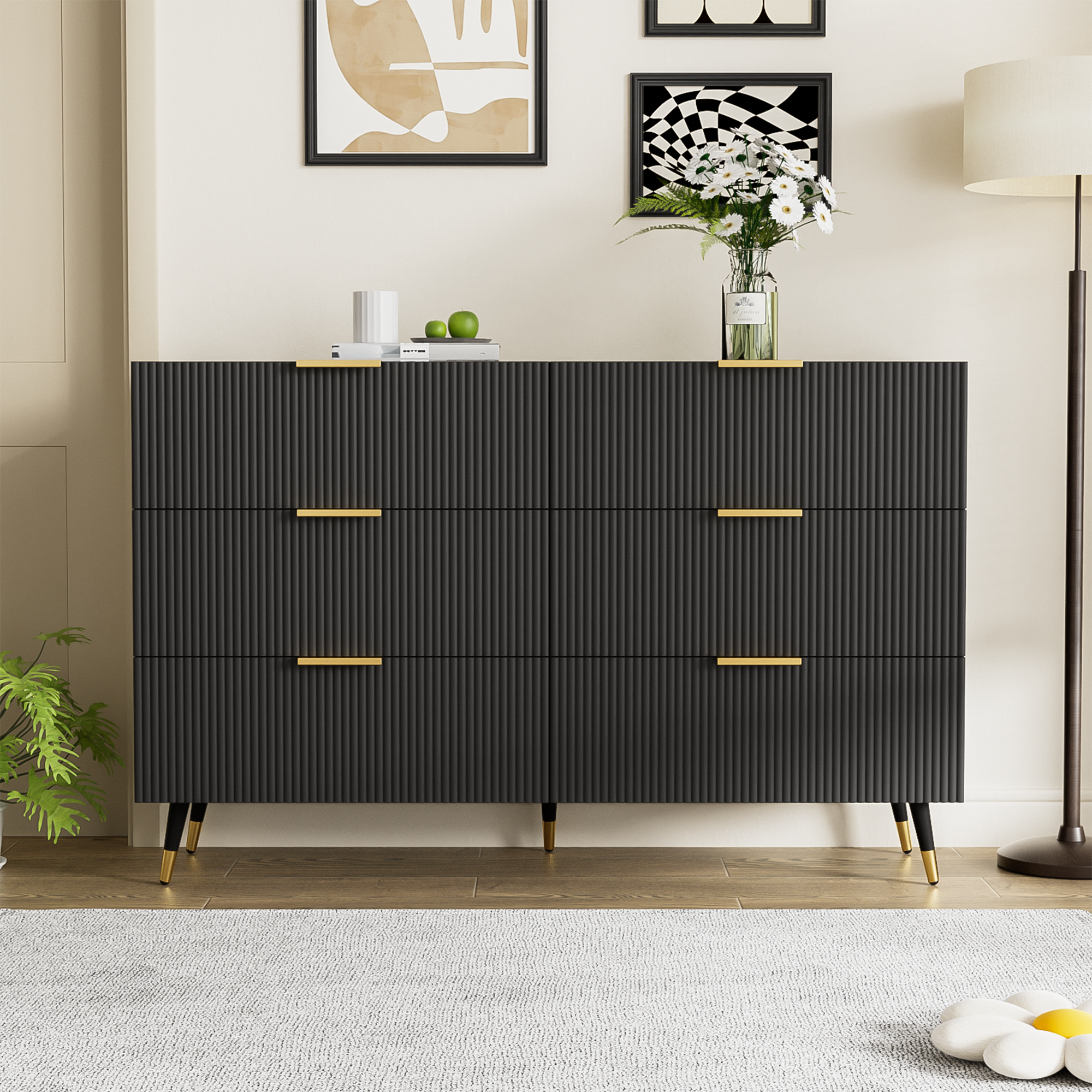 Logidon Elegant Dressoir Zwart Moderne Stijl 6 Laden
