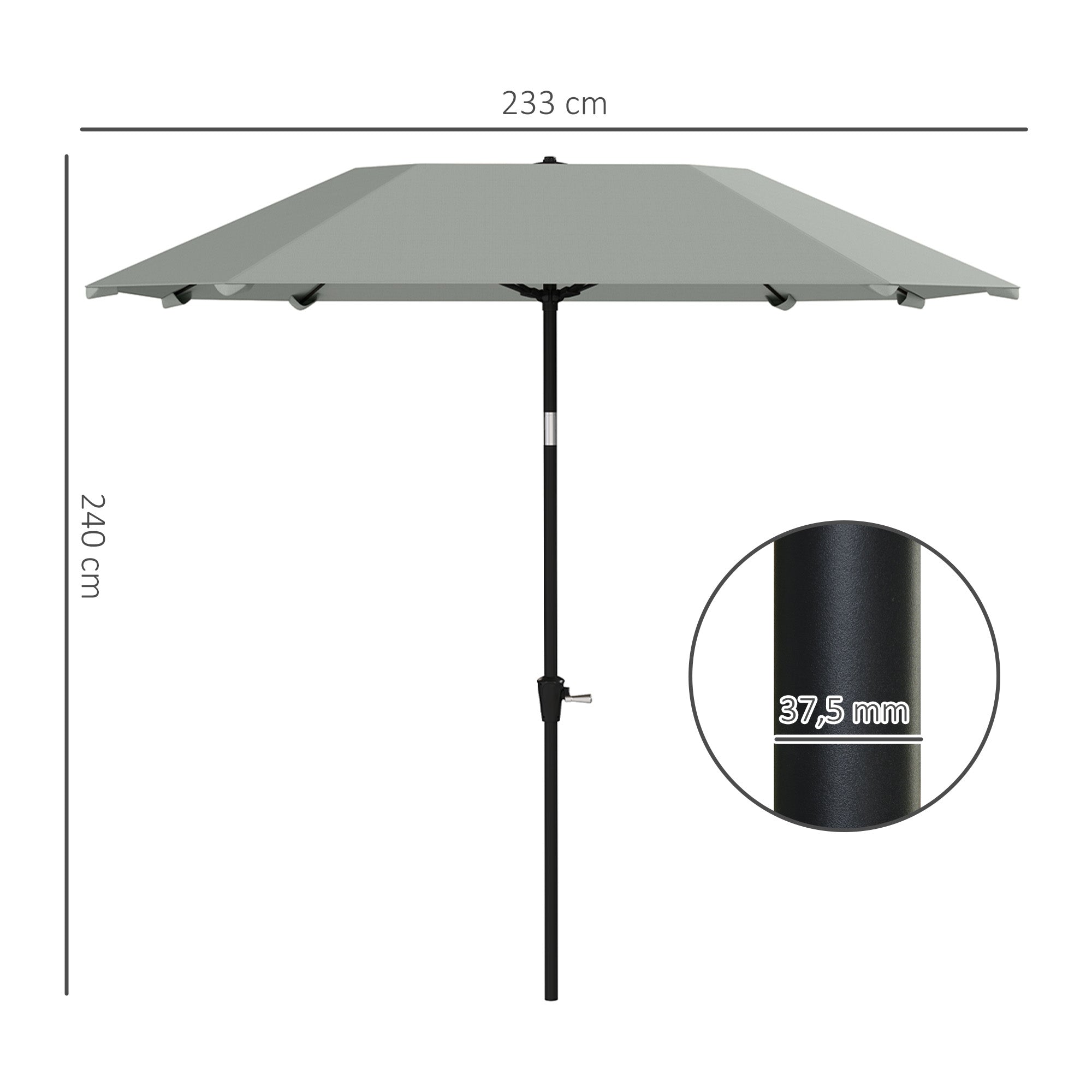 Logidon parasol Ø233 cm vouwfunctie achthoekig donkergrijs
