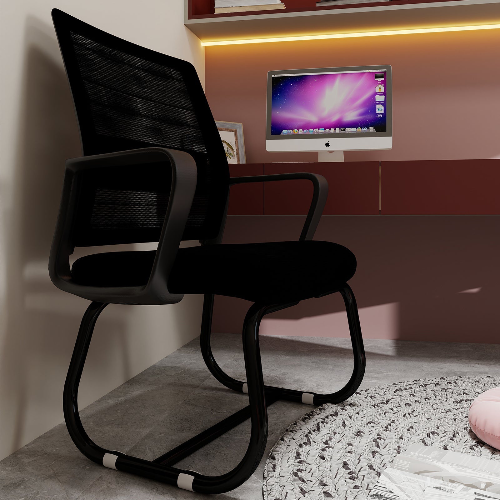 Logidon Minimalistische Bureaustoel Metalen Frame Mesh Rug Zwart