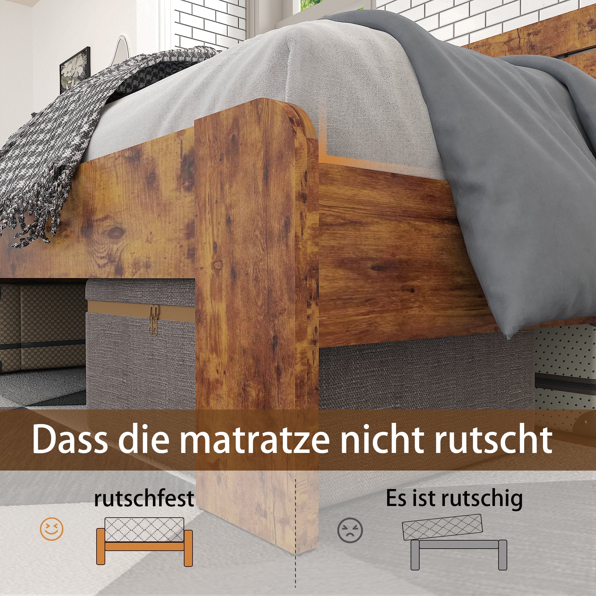 Logidon houten tweepersoonsbed 180x200 bruin antieke stijl met ijzeren lattenbodem