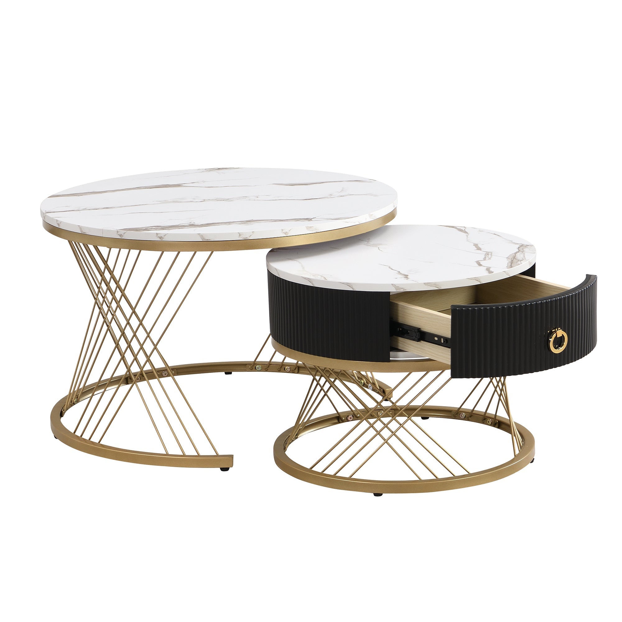 Logidon elegante modulaire salontafelset marmerlook witgoud decor set van 2