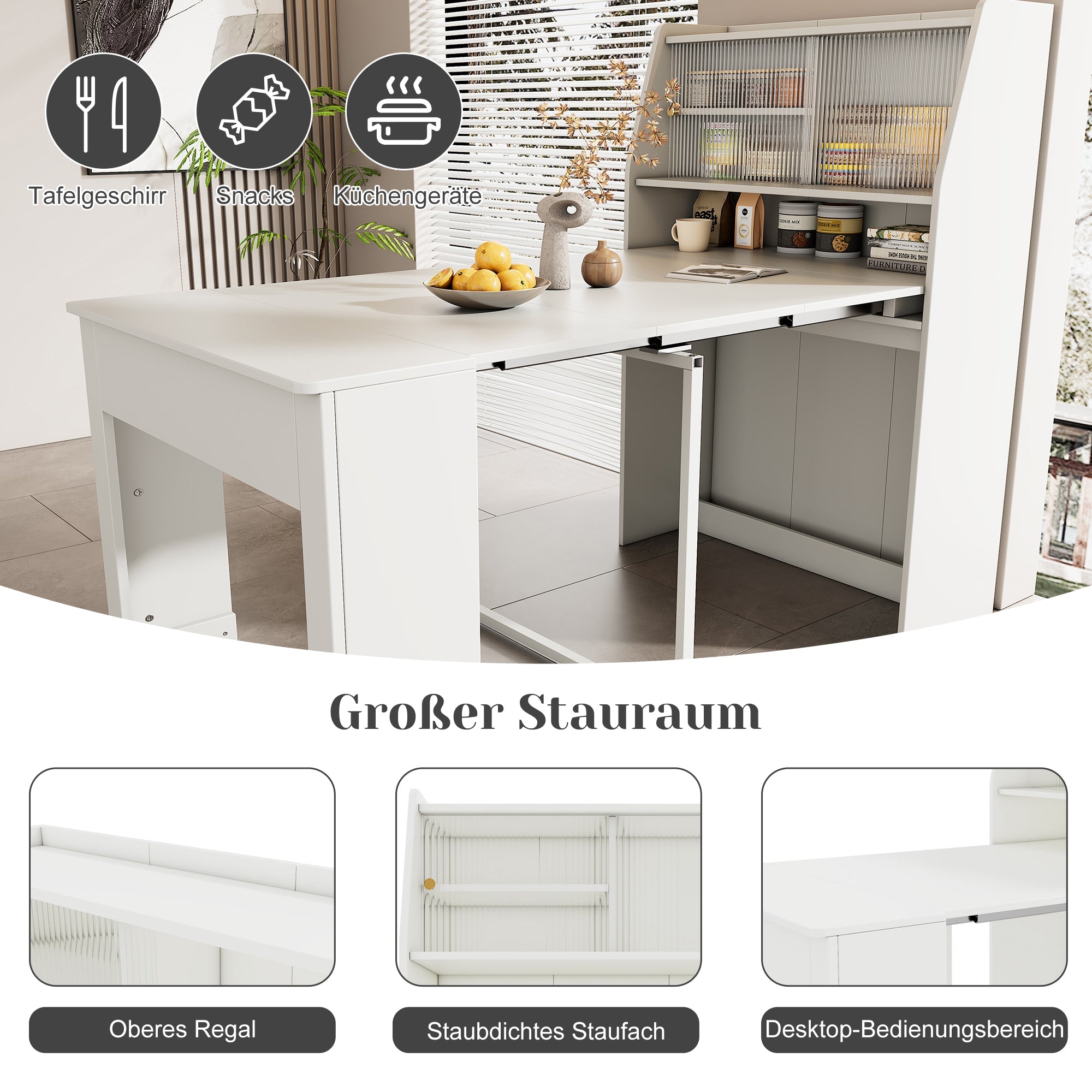 Logidon uitschuifbare eettafel met opbergruimte wit L52/132,5 B80 H76 cm