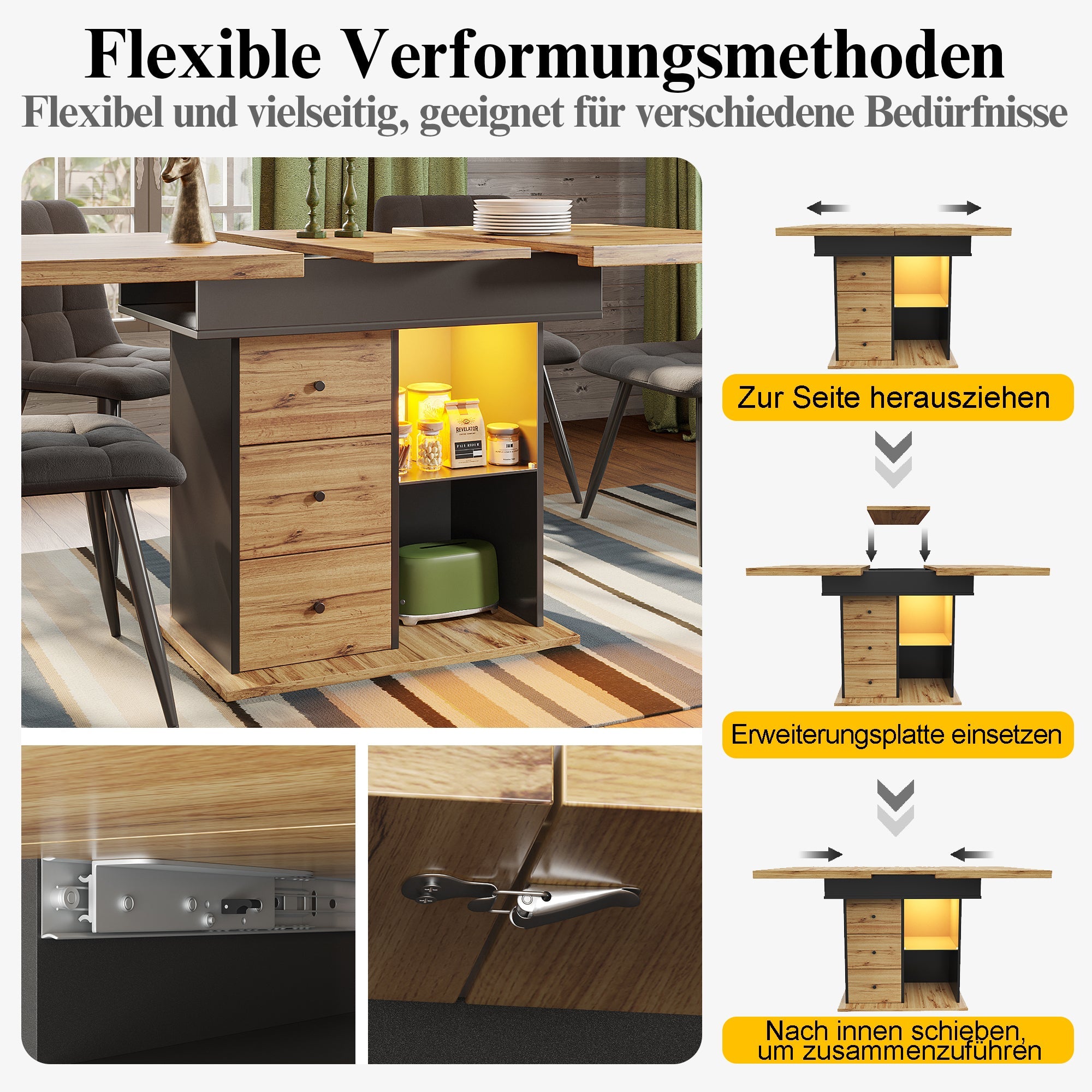 Logidon eettafel telescopisch uitschuifbaar 110-140×80 cm met LED verlichting