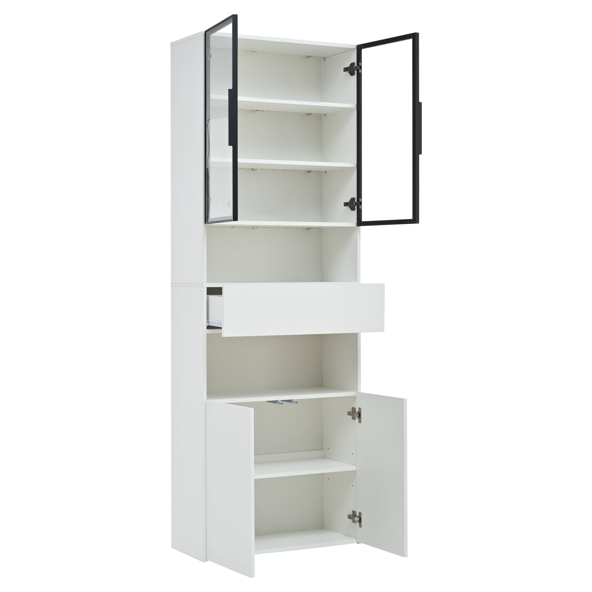 Logidon vitrinekast 70x30x200 cm witte LED glazen vitrinekast met lade