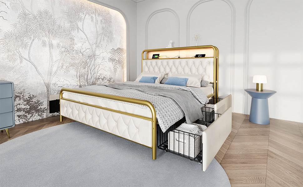 Logidon gestoffeerd bed 160x200 wit fluweel USB C oplaadfunctie LED