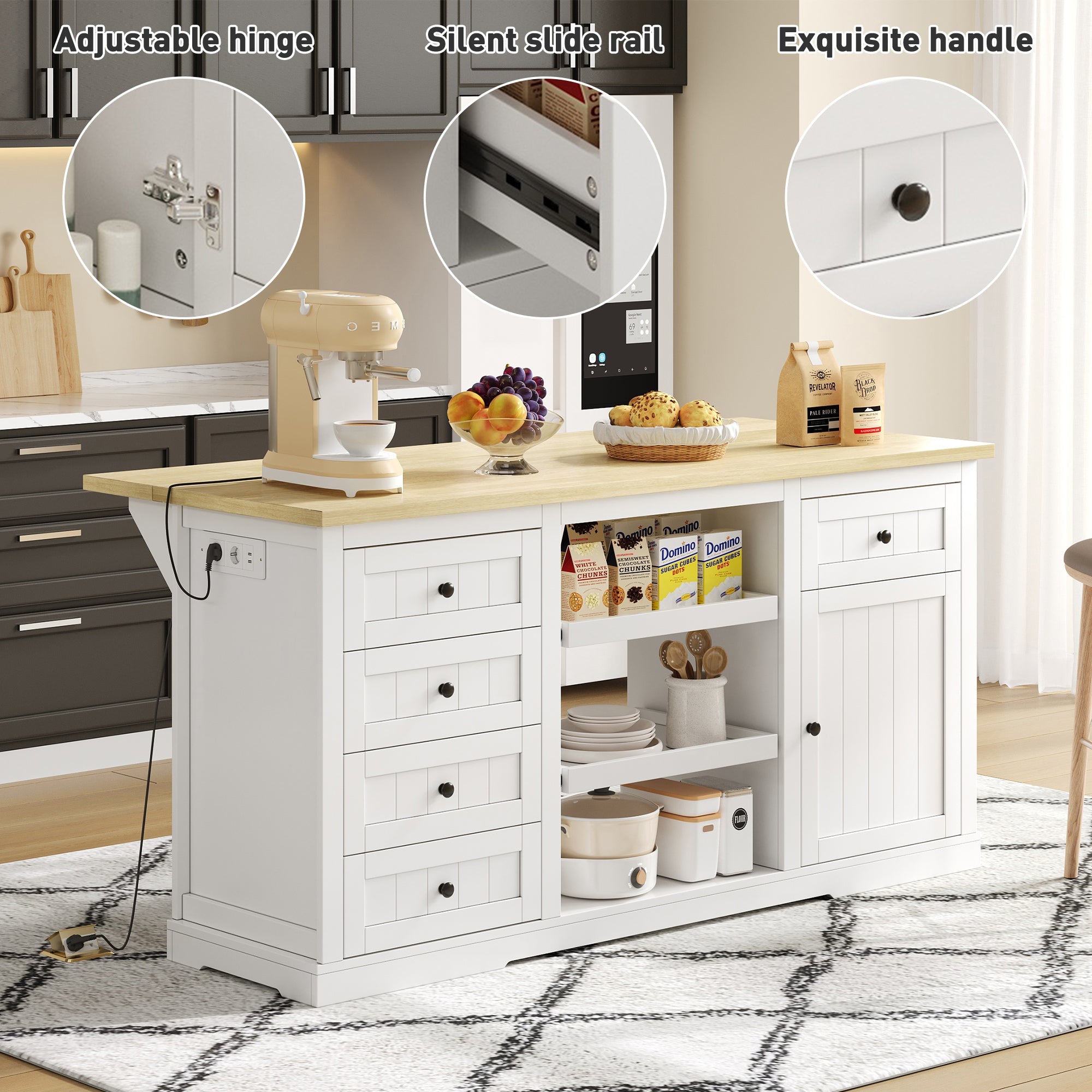 Logidon dressoir keukeneiland wit houten blad 5 laden 150x65x75 cm