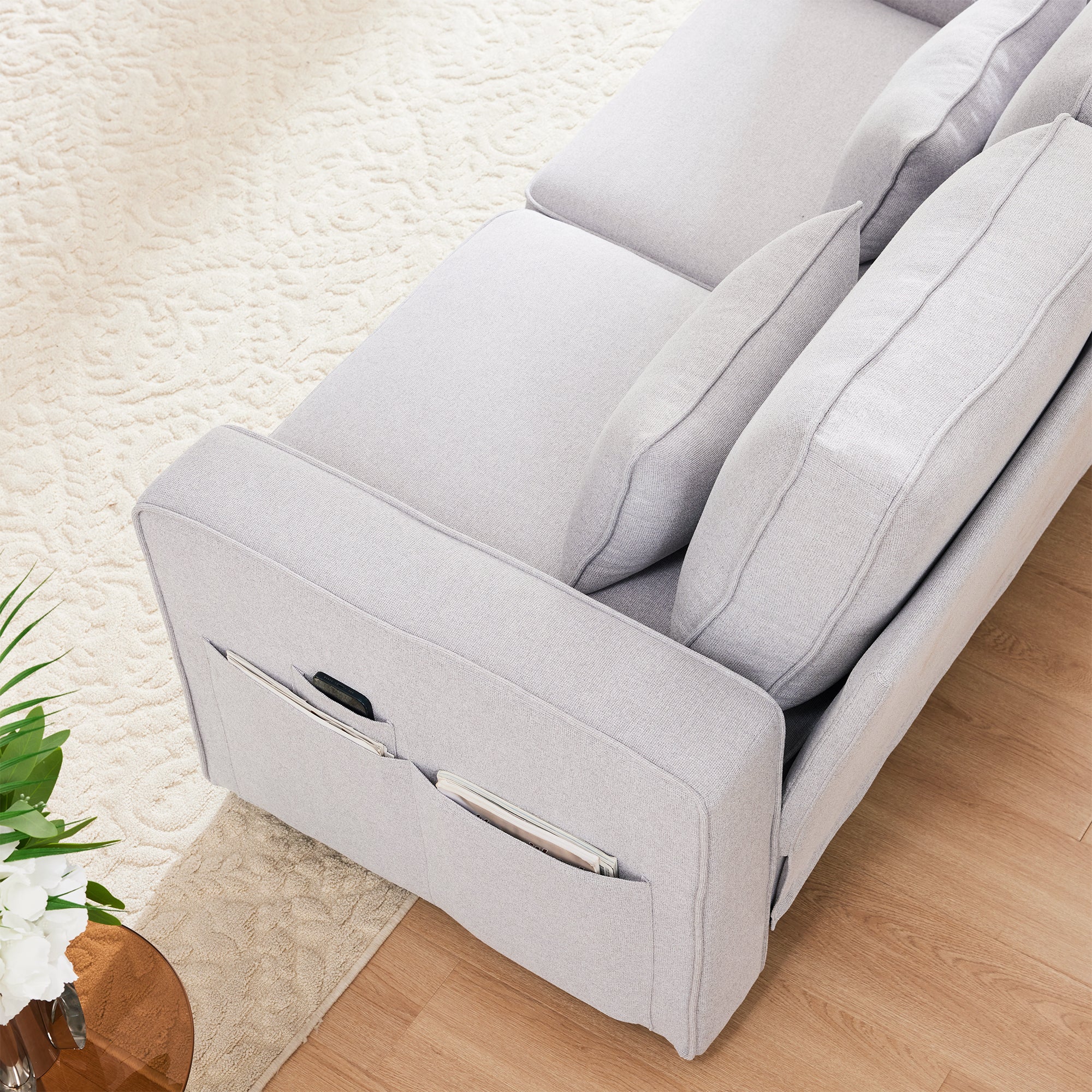 Logidon 4-zitsbank grijs met USB-oplaadpoorten bekerhouder