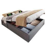 Logidon upholstered bed 160x200 gray with USB C and full-surface slatted frame