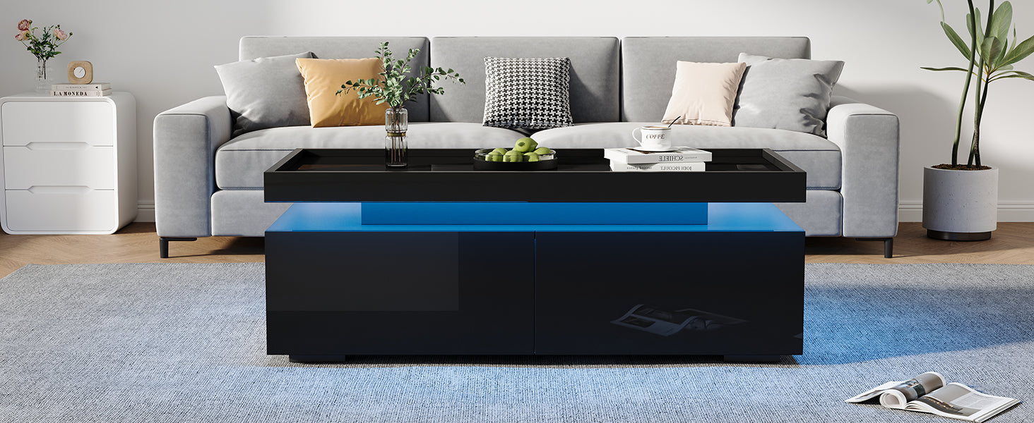 Logidon hoogglans salontafel 95x45x35 cm met LED verlichting zwart