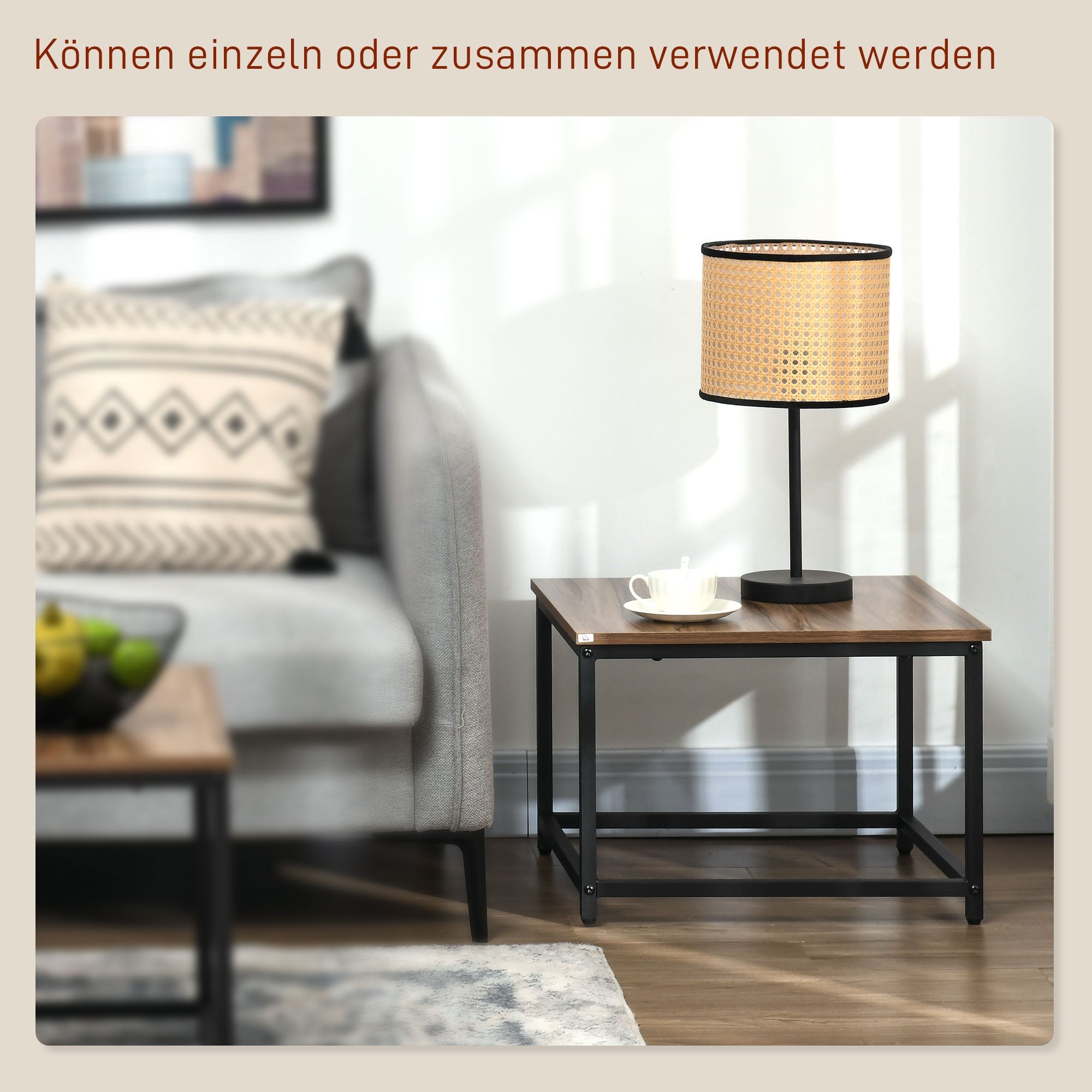 Logidon set van 2 bijzettafels naturel houtlook staal industrieel design