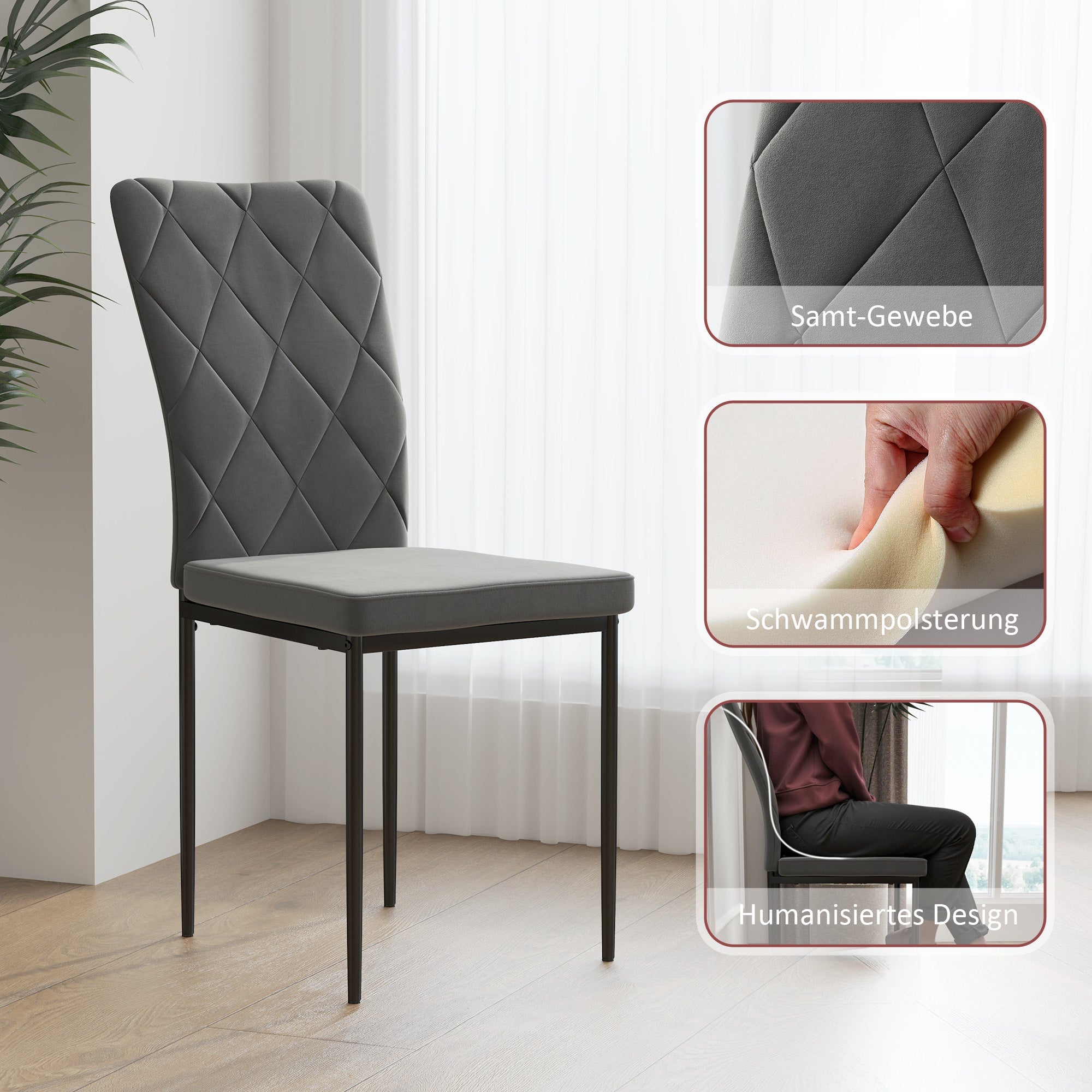 Logidon dining chairs set of 4 dark gray velor backrest