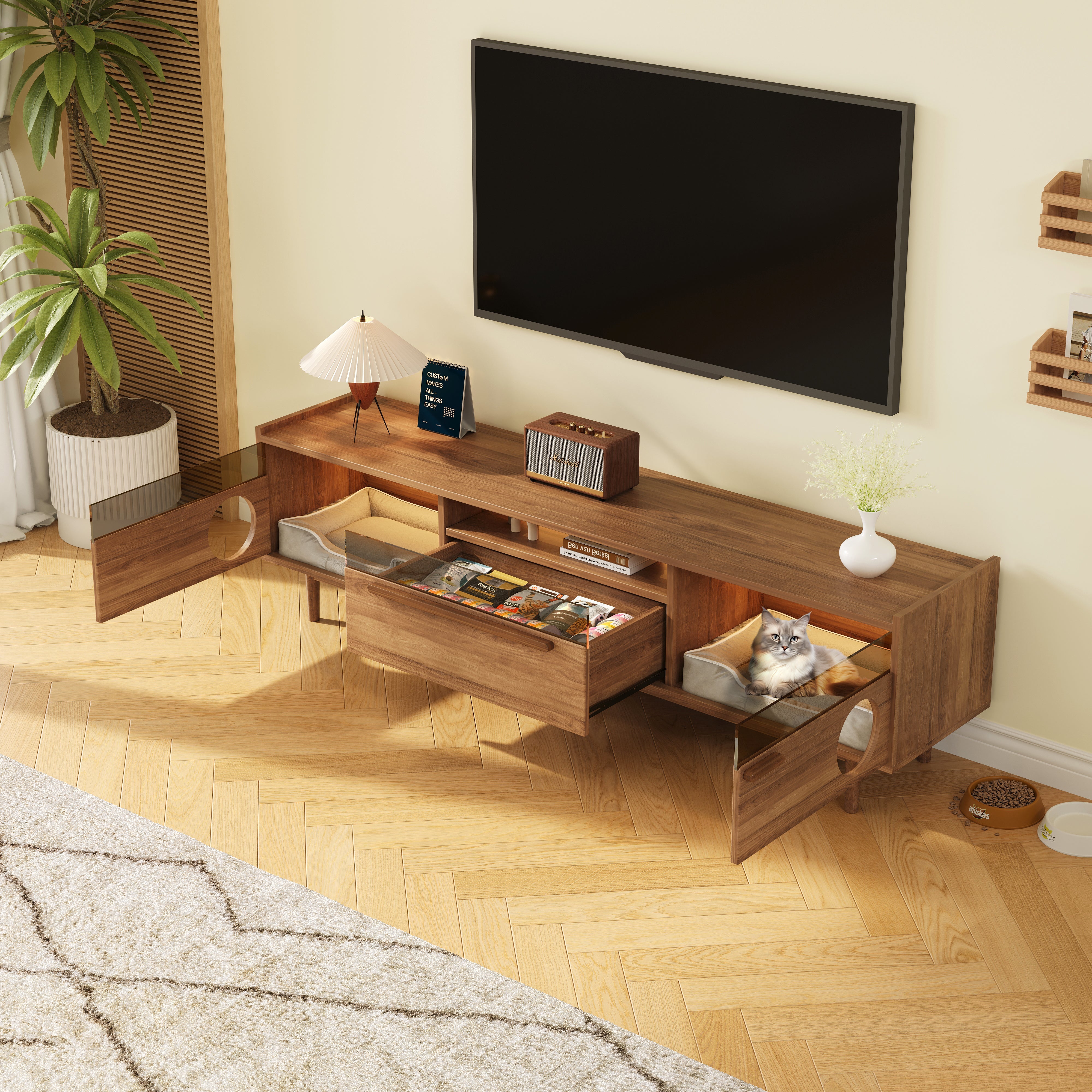 Logidon Modern TV-meubel met LED Kattentoilet Walnoot 180x40x50