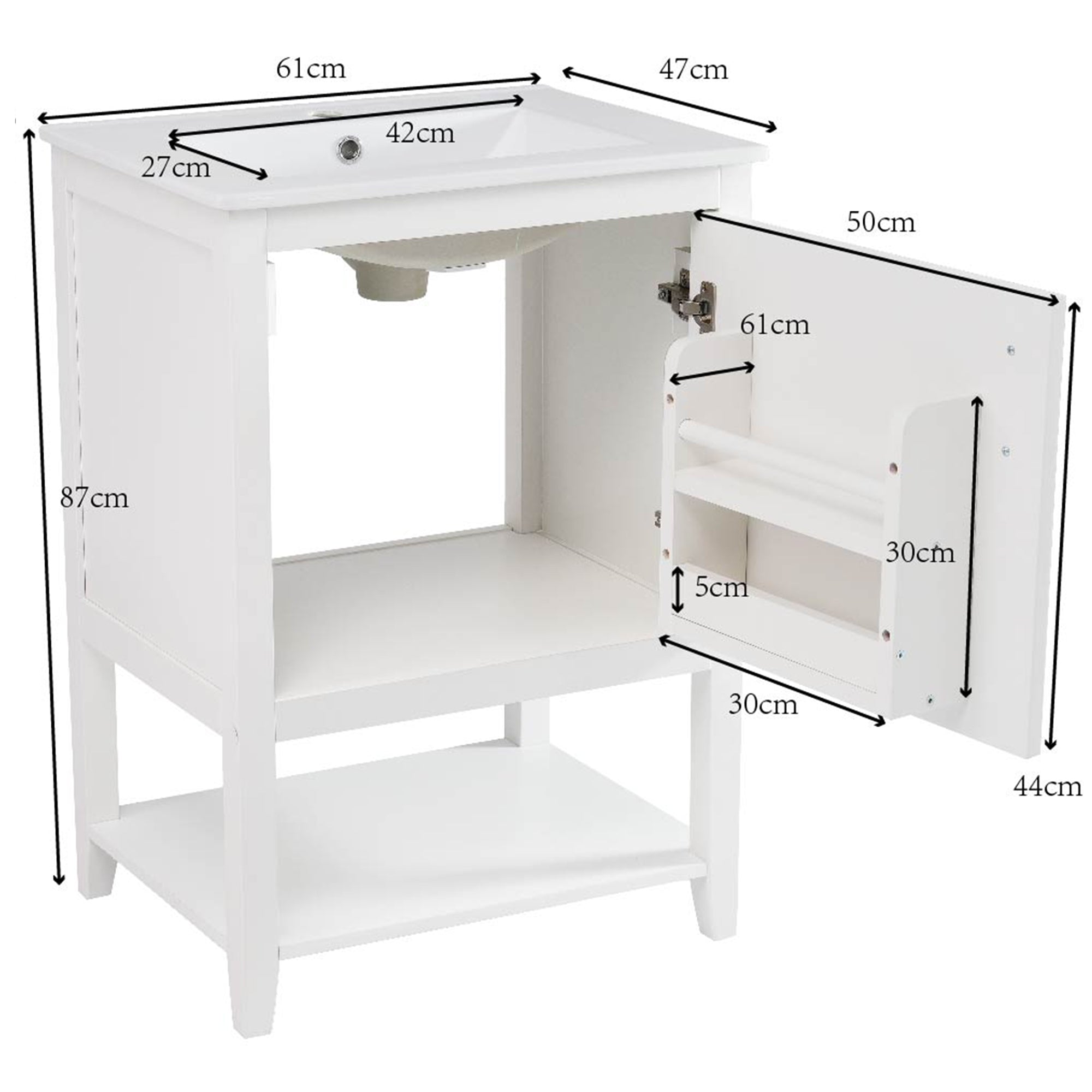 Logidon badkamermeubel 60 cm onderkast keramiek wastafel wit