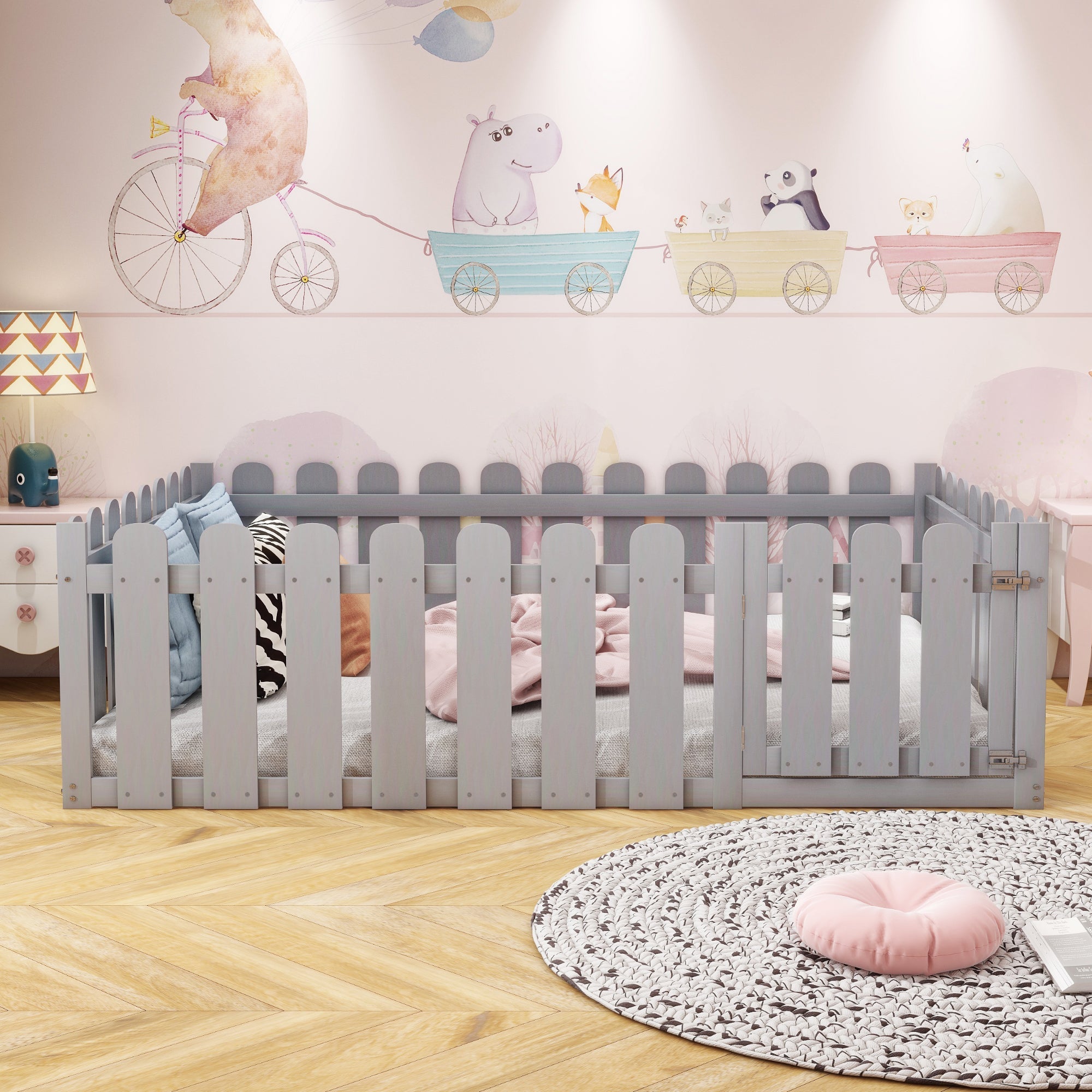 Logidon kinderbed 140 x 200 cm grijs houten frame met deur