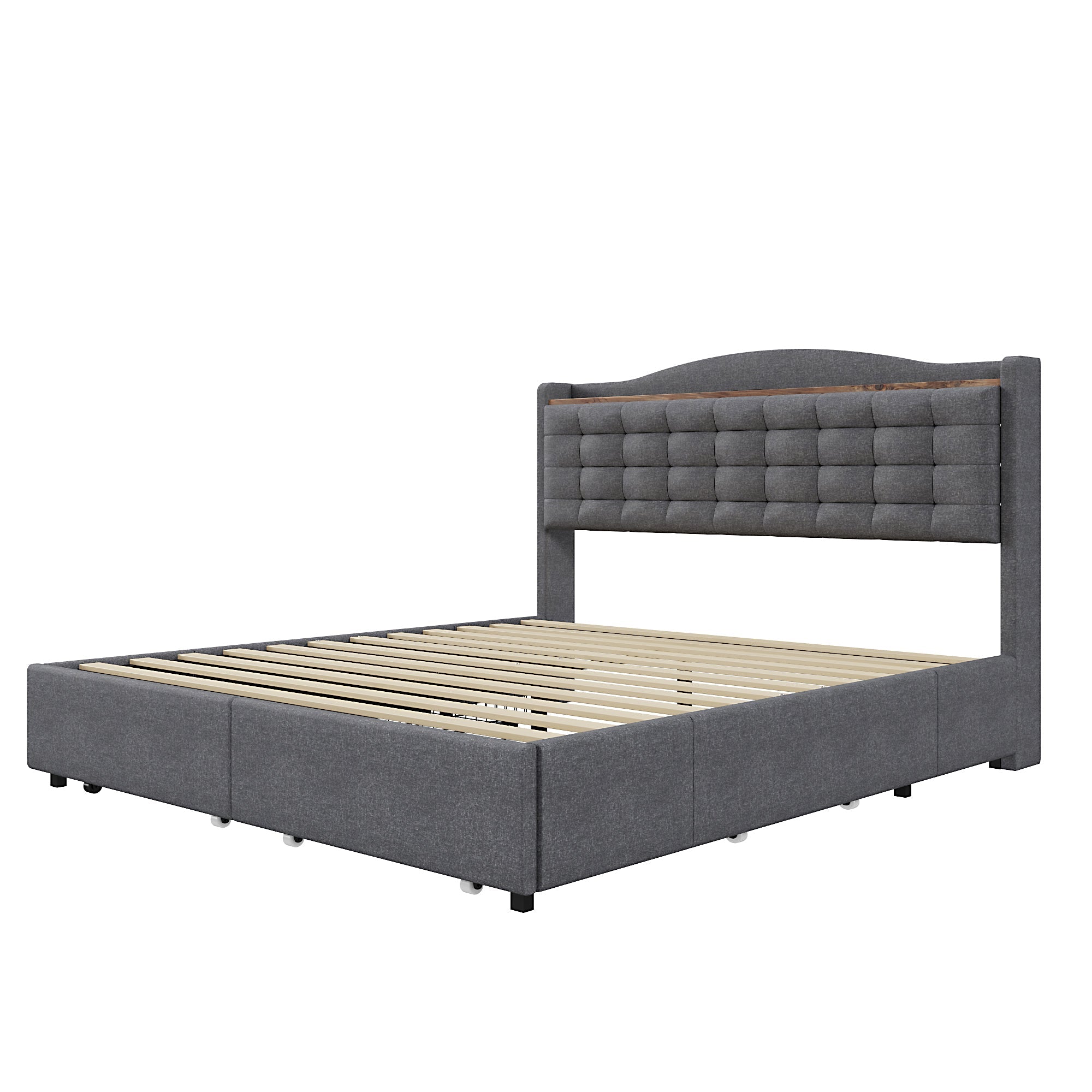 Logidon upholstered bed 160x200 cm gray with USB charging port and shelf