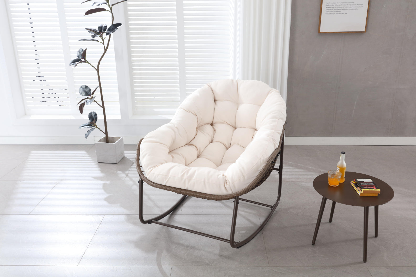 Logidon Outdoor Lounge Chair Groot Rieten Eigrijs met Dik Kussen
