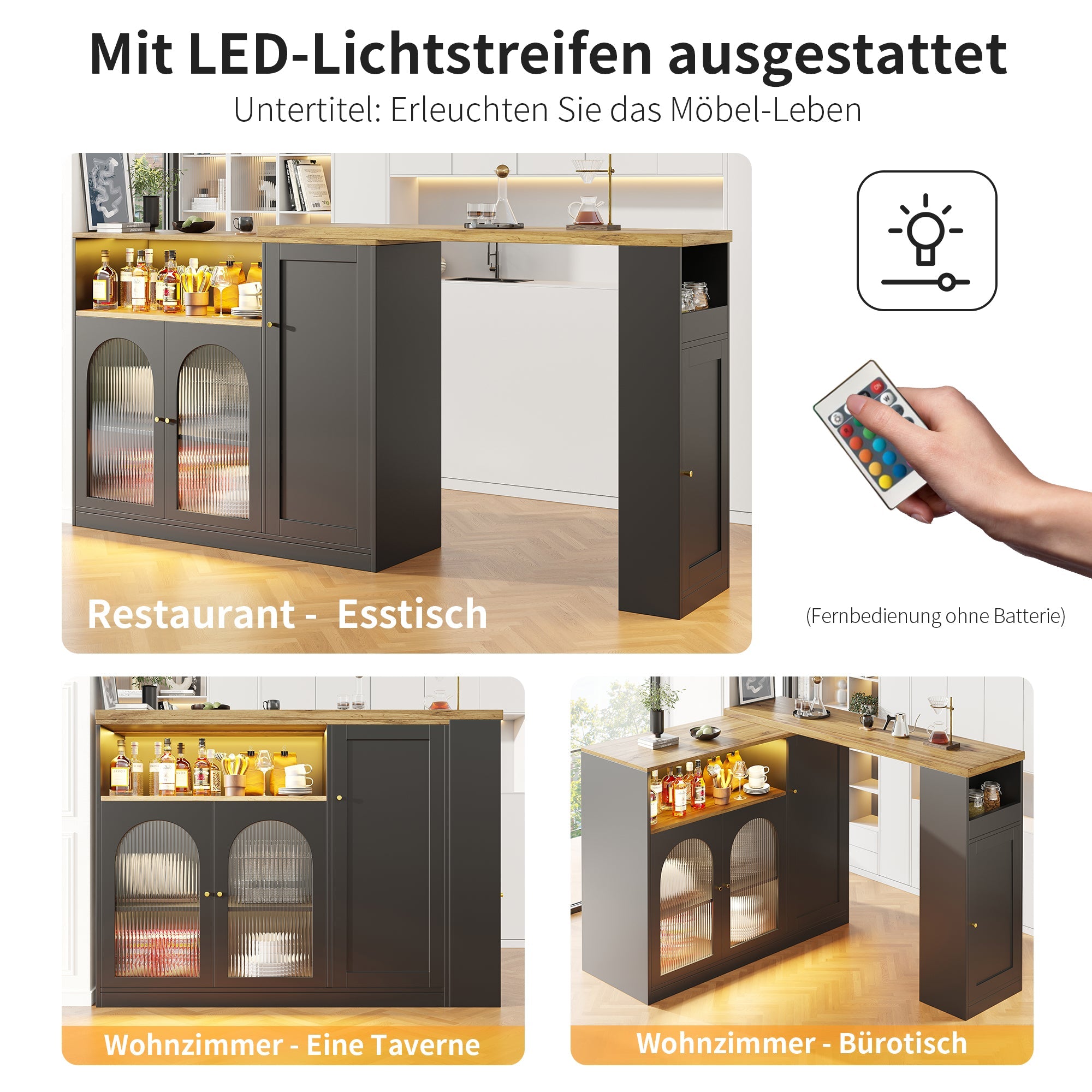Logidon Draaibare Bartafel Mat Zwart 198x39x97 cm Met LED Glazen Deur