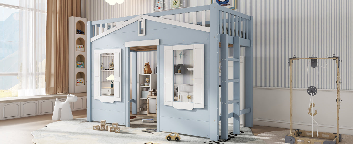 Logidon hoogslaper blauw 90x200 kinderbed met ruimte onder het bed