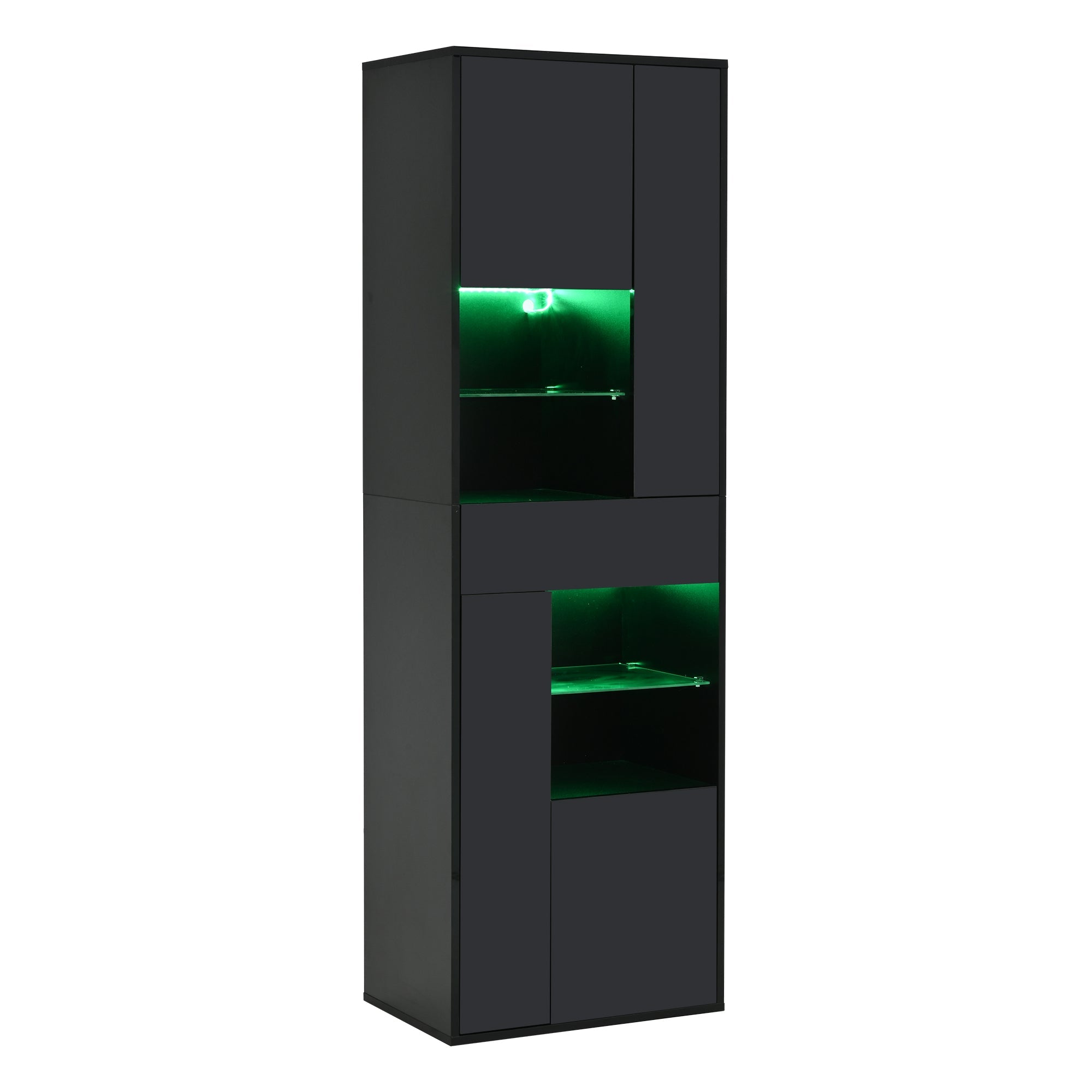 Logidon zwarte hoogglans glazen vitrine 55 x 38 x 170 cm LED-verlichting