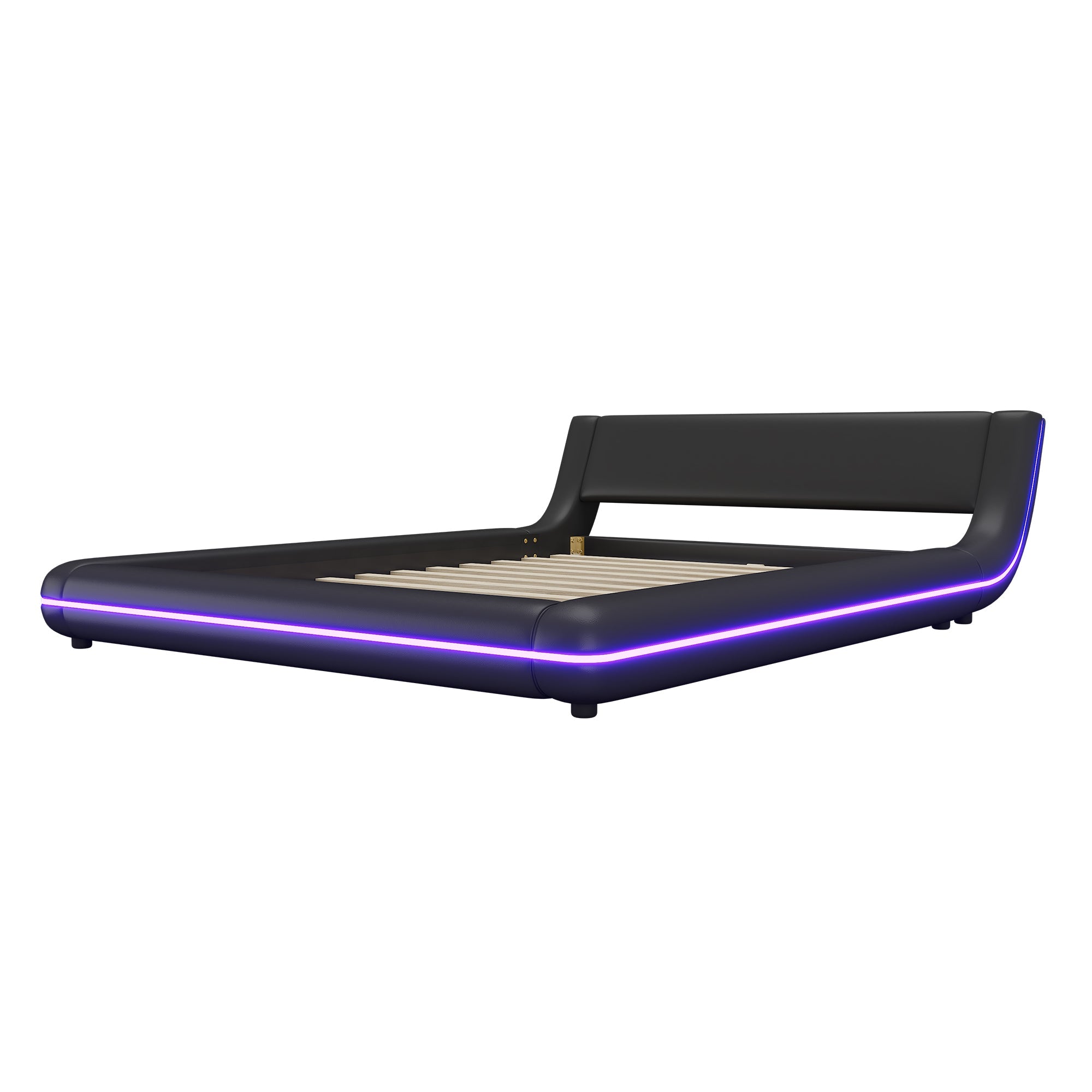 Logidon flat bed 140x200 cm faux leather black LED lighting