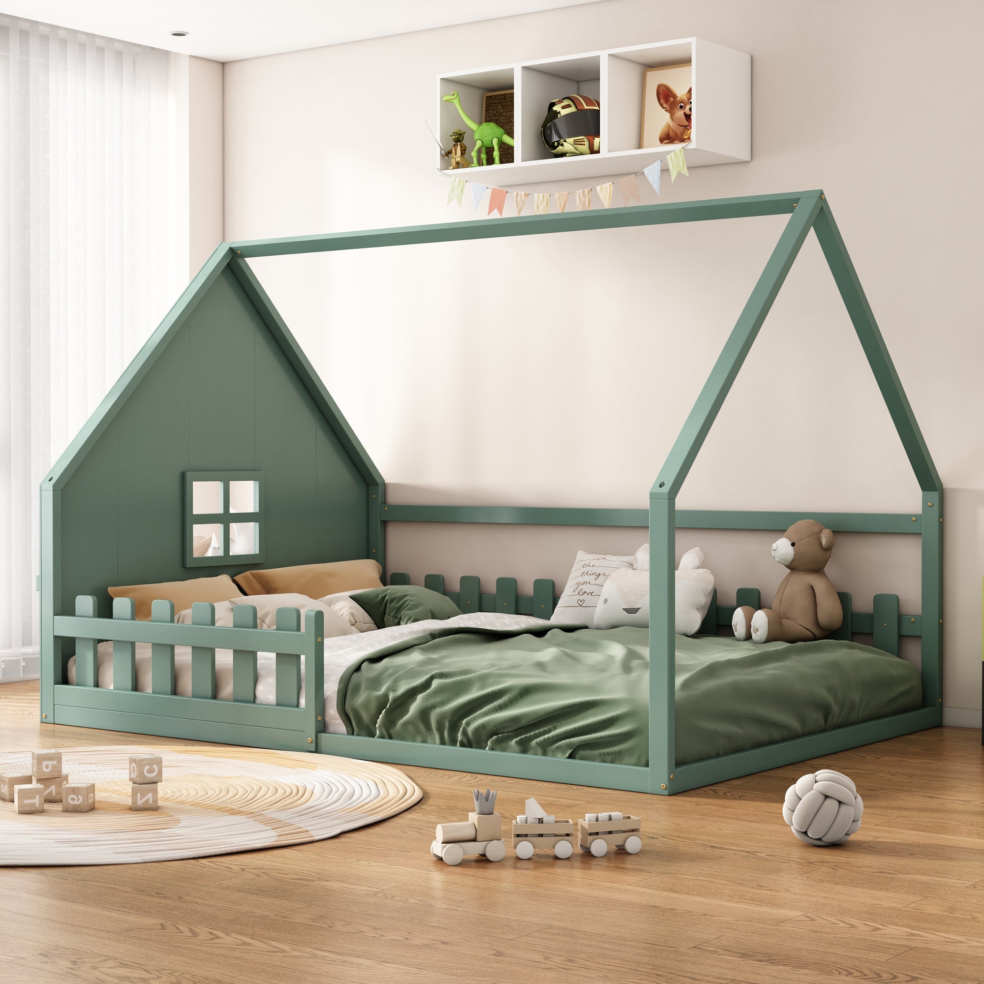 Logidon vlakbed groen 140x200 cm met huisrail en railing