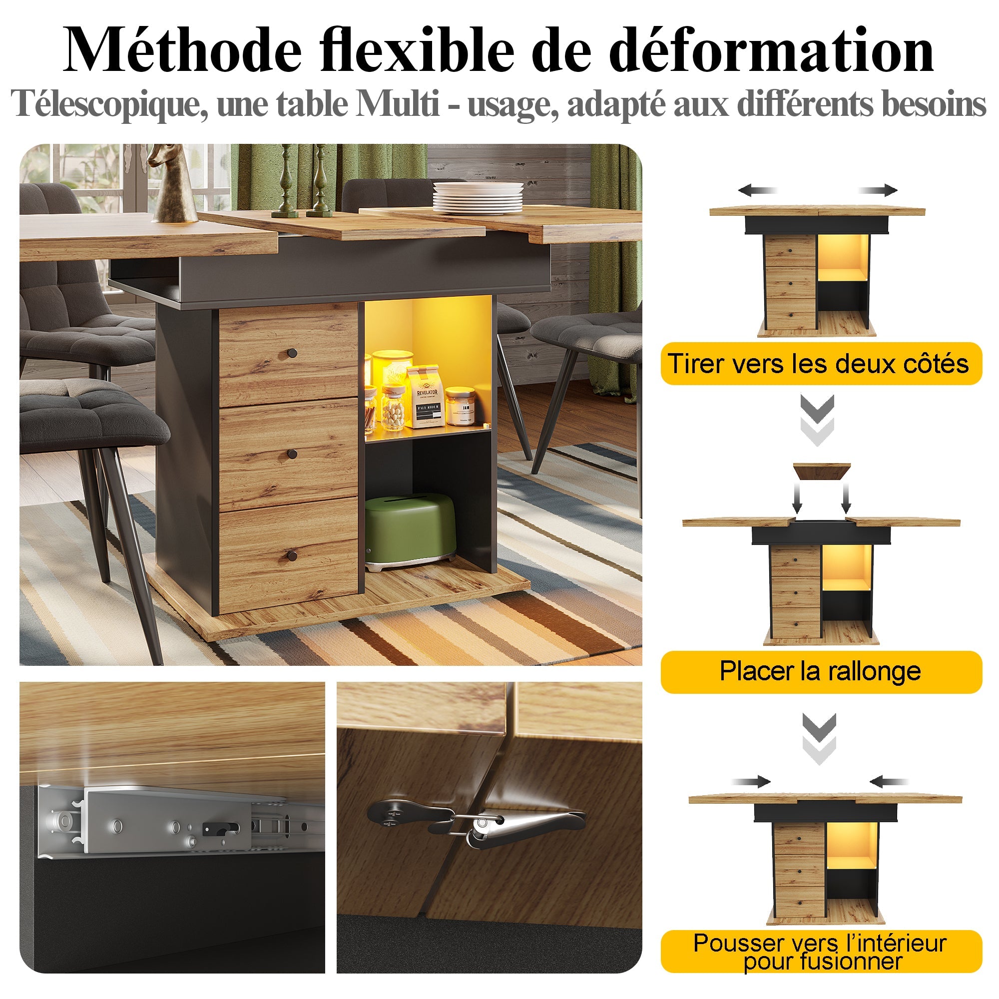 Logidon eettafel telescopisch uitschuifbaar 110-140×80 cm met LED verlichting