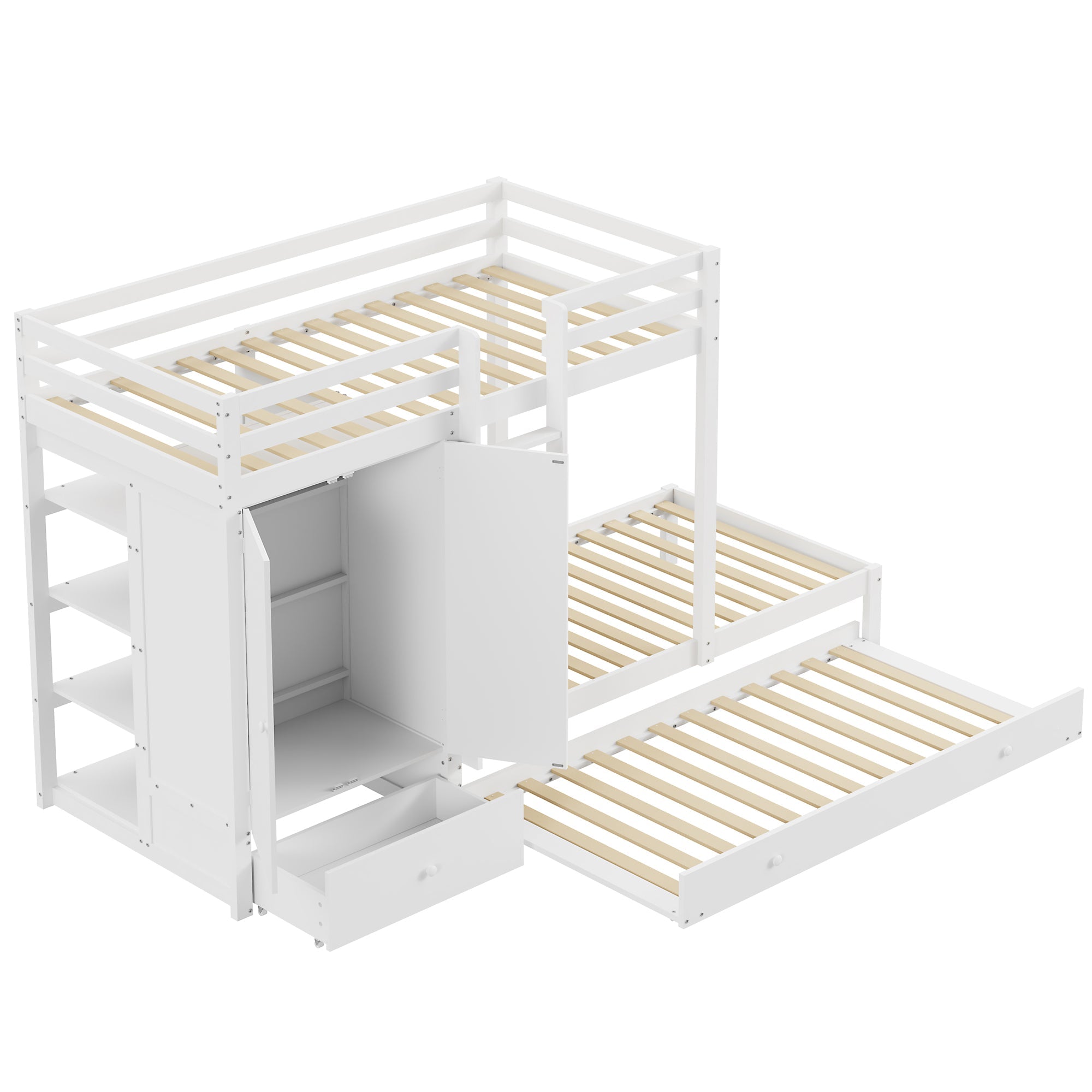 Logidon stapelbed massief hout 90x200 wit uitschuifbedkast