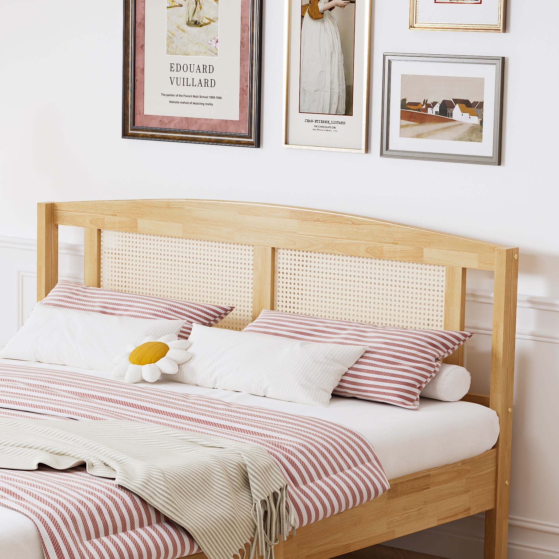 Logidon double bed 160x200 cm wood with natural rattan 15 slats