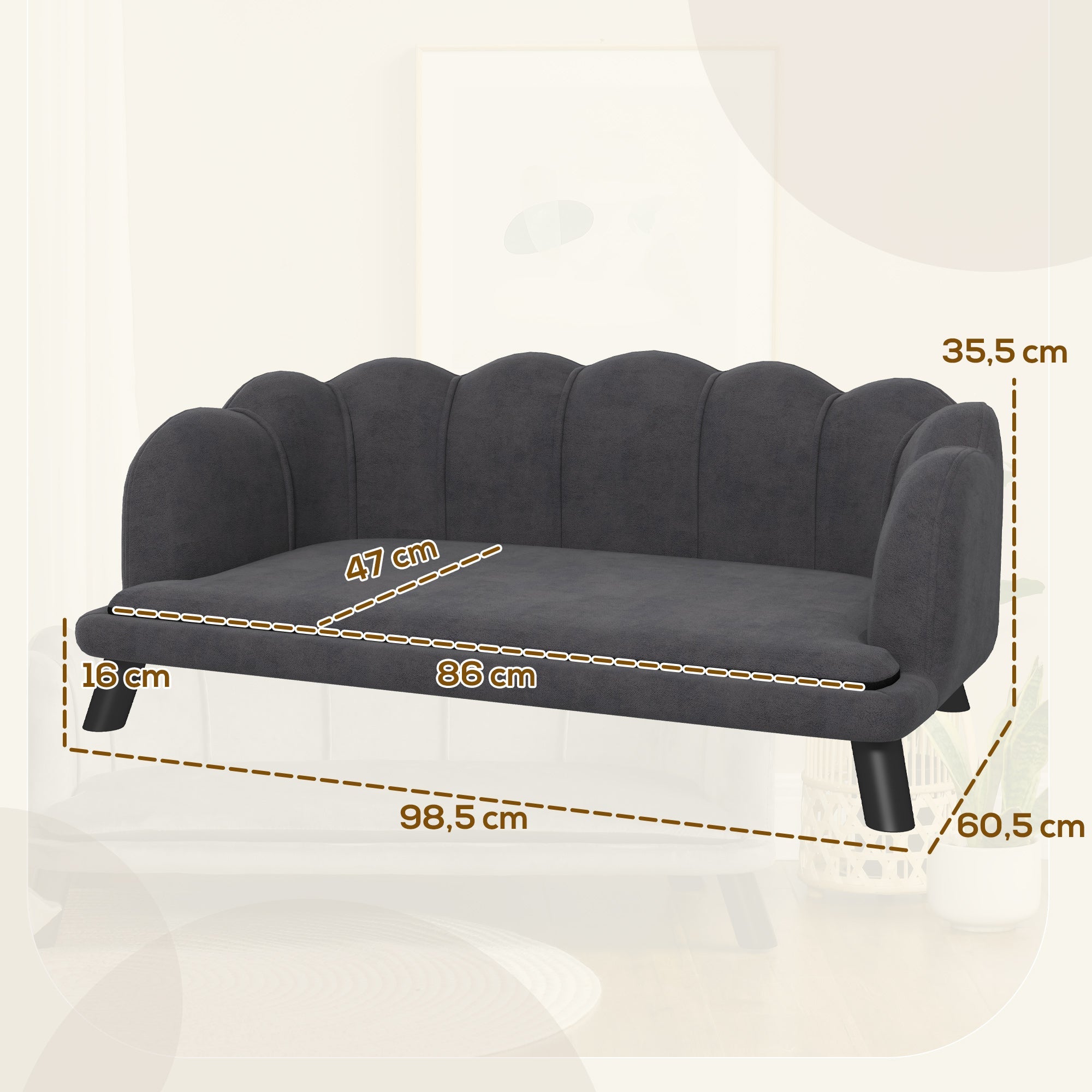 Logidon luxe hondensofa met rugleuning donkergrijs 98,5x60,5x35,5 cm