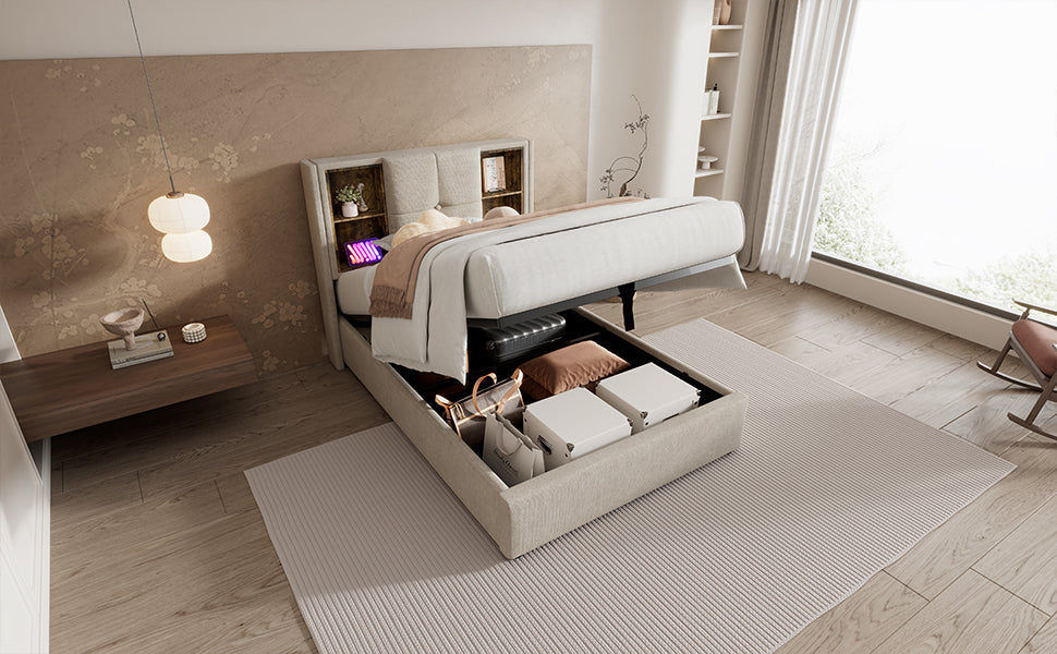Logidon single bed 90x200 with wireless charging USB-C and storage space