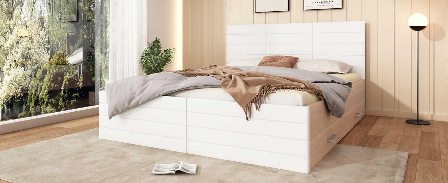 Logidon tweepersoonsbed 140x200 cm 2 laden eiken wit