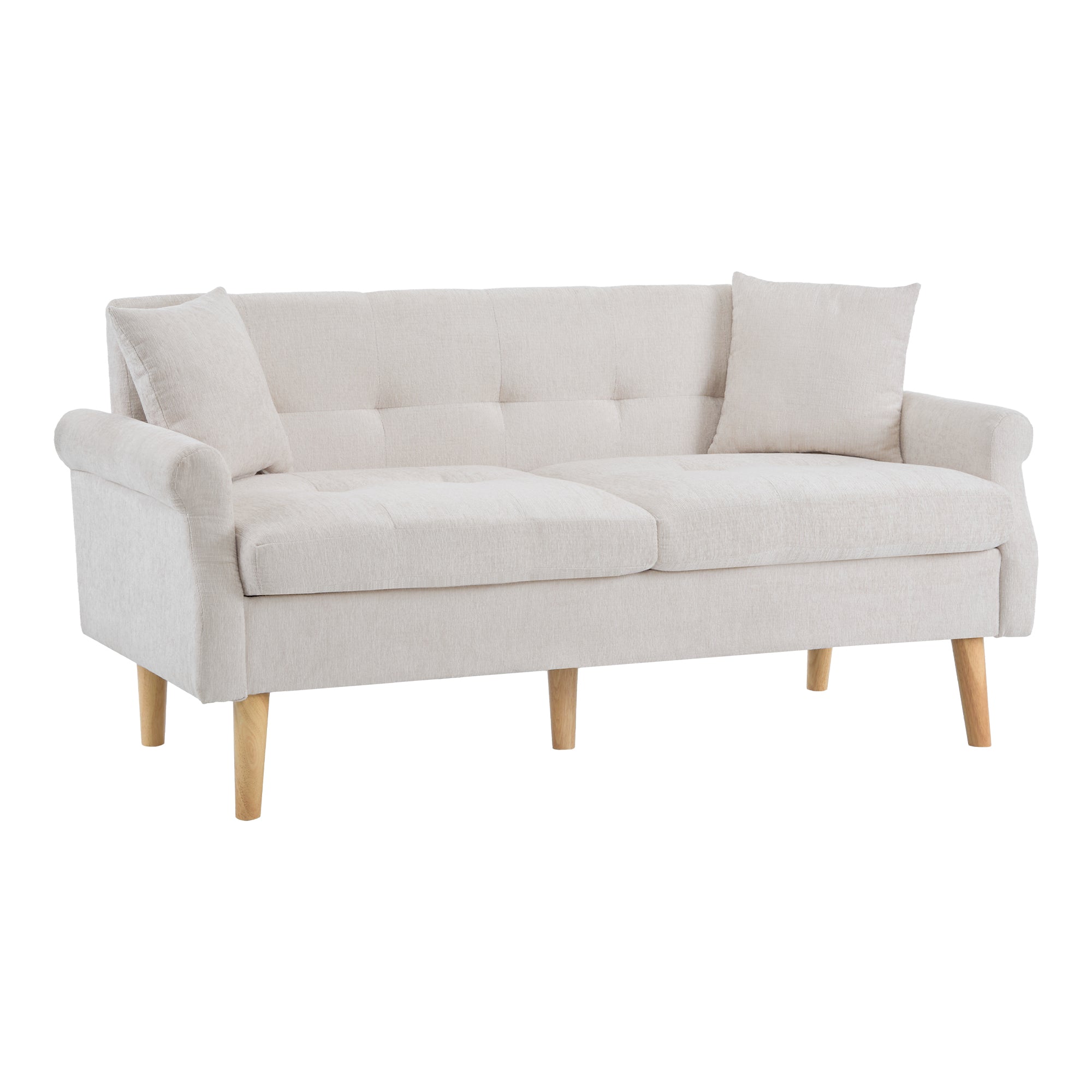 Logidon Chenille Tweepersoonsbank Beige Modern Design Gestoffeerd