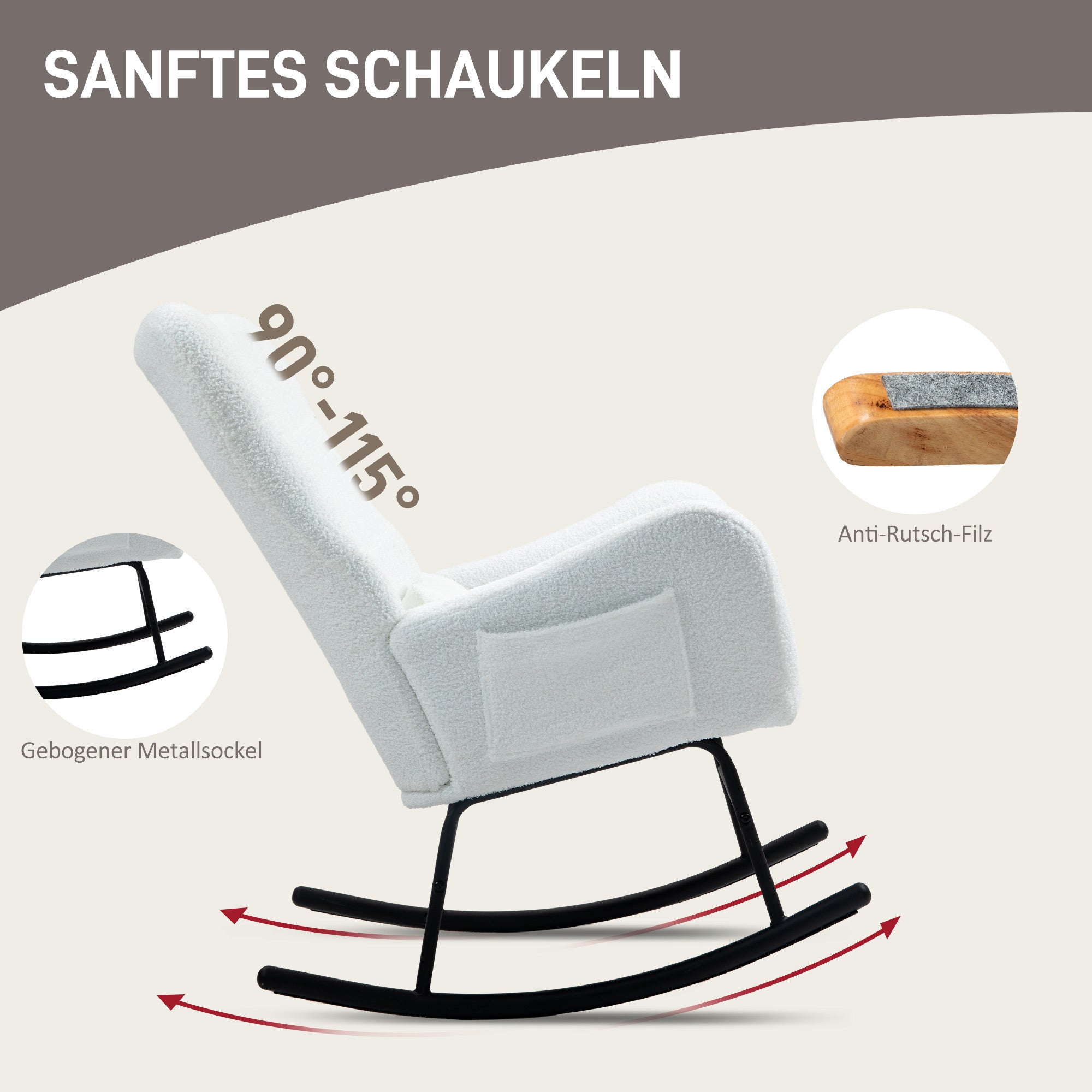 Logidon schommelstoel teddystof wit fluweel - relaxstoel 95x67 cm