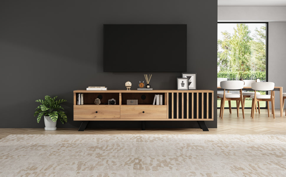 Logidon TV-meubel 150 x 38 x 44 cm natuurlijke houtlook 2 lades