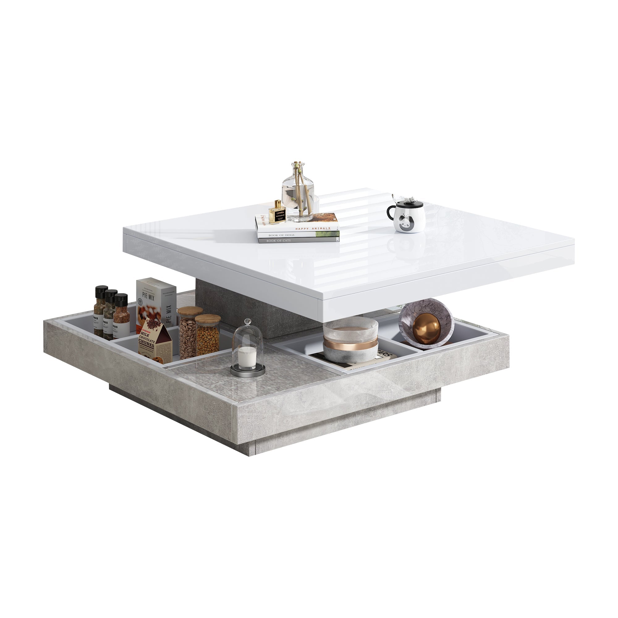 Logidon 360 graden draaibare salontafel 70x70x36 cm wit hoogglans