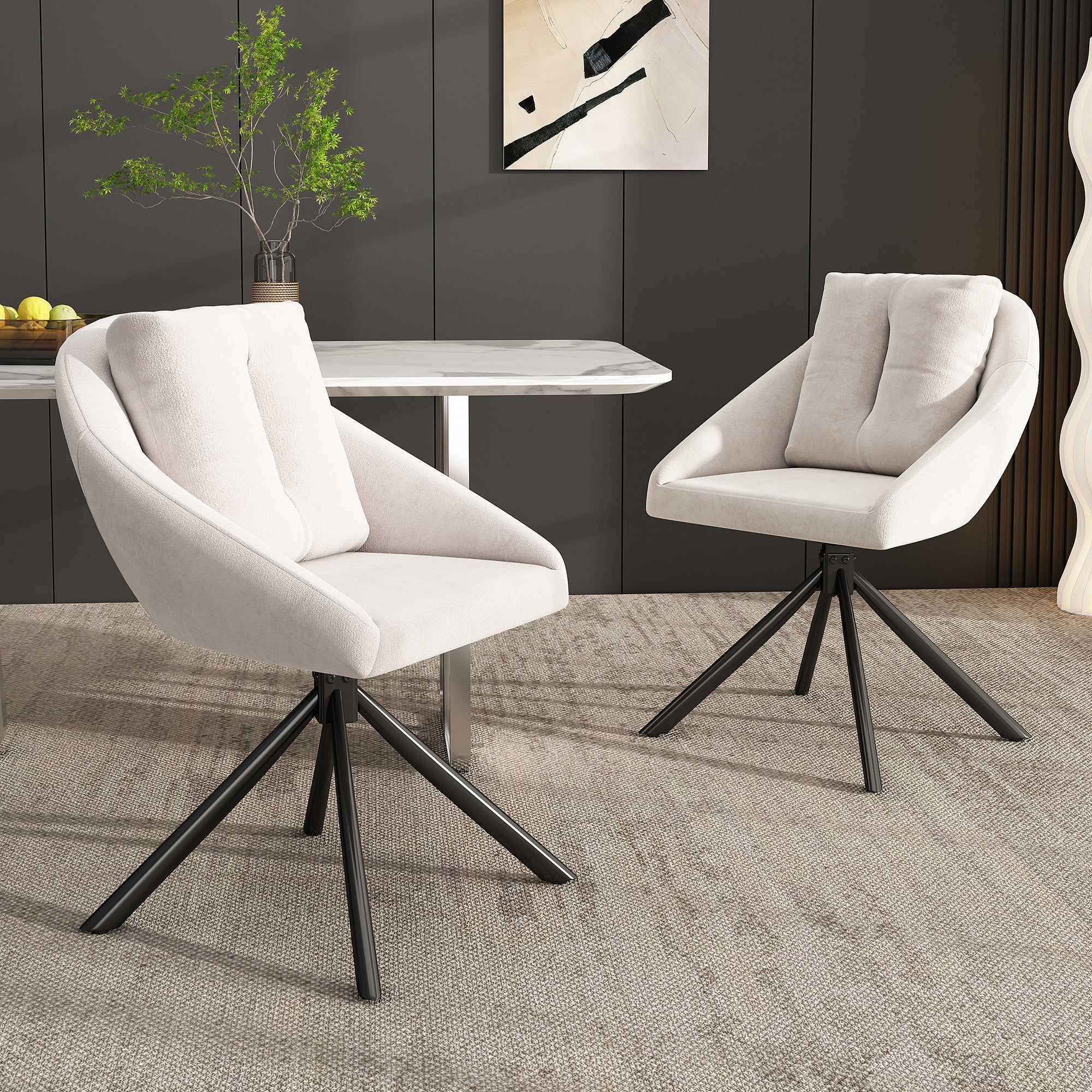 Logidon Beige Velvet Swivel Chair, Ergonomic Design, Set of 4