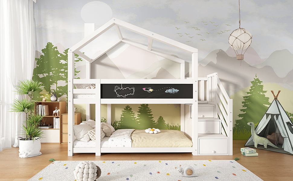 Logidon stapelbed boomhut 90x200 wit met schouw en opbergruimte