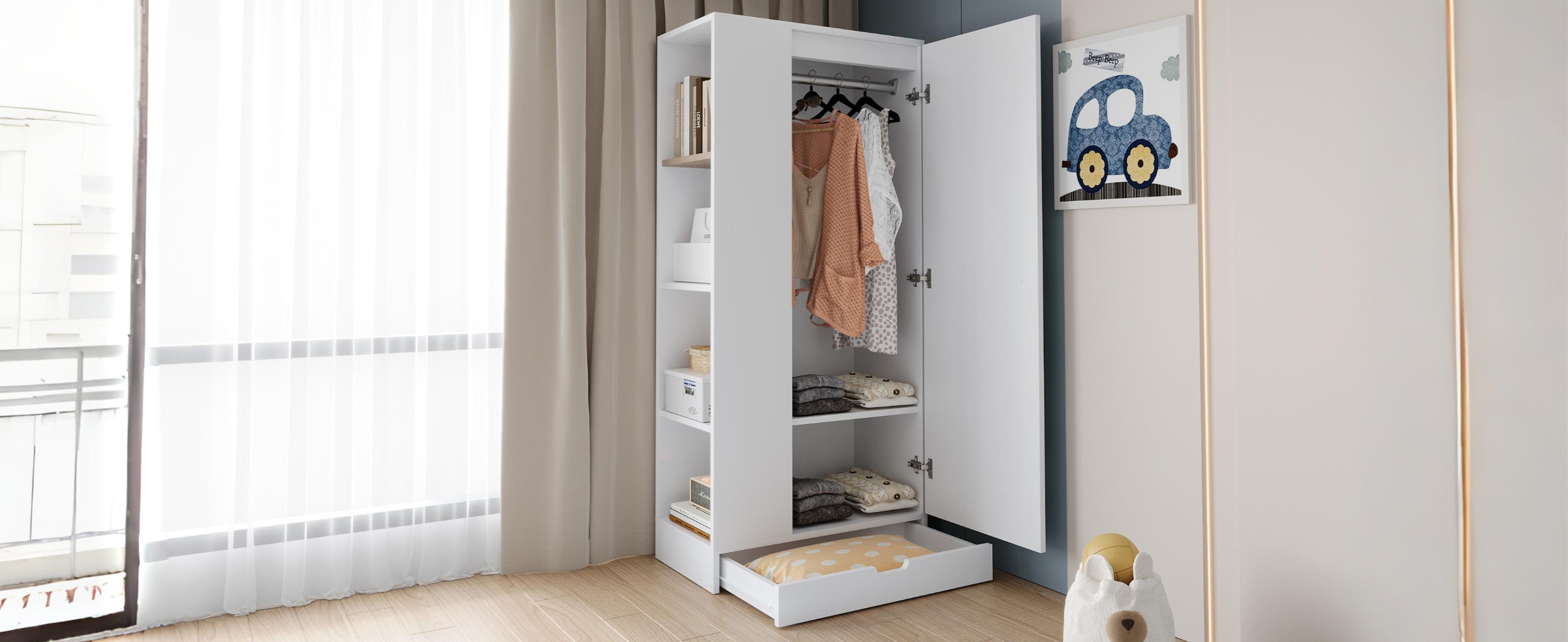 Logidon kledingkast 70x40x170 centimeter enkele deur planken wit