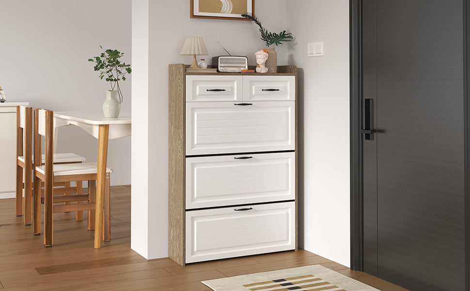 Logidon shoe chest white rotating shoe cabinet 3 flaps 2 drawers