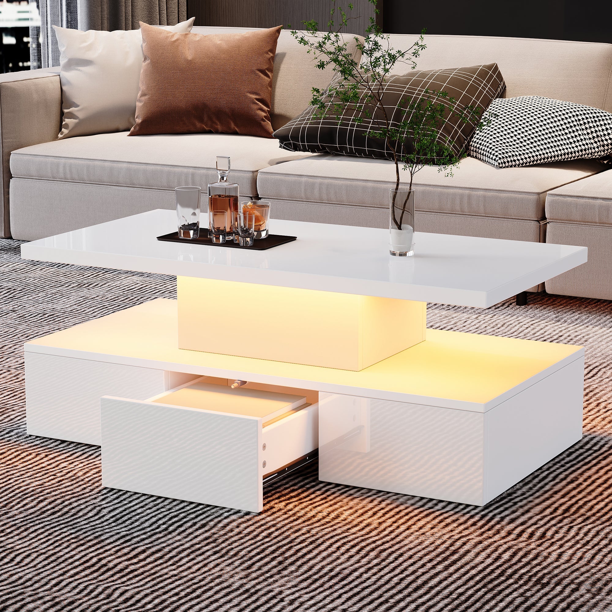 Logidon Salontafel met twee niveaus, witte LED-verlichting