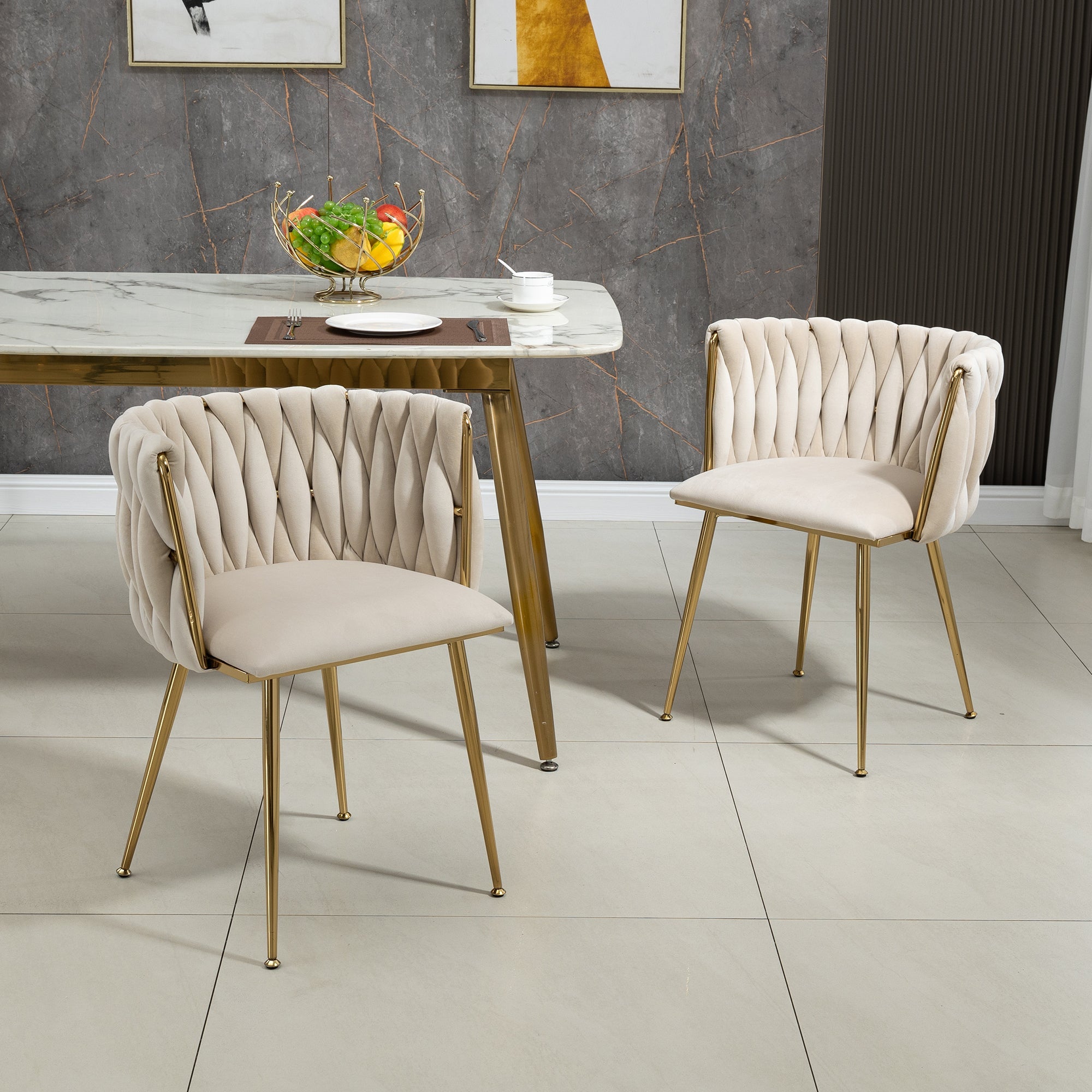 Logidon Lux fluwelen eetkamerstoelen ivoorgouden poten set van twee