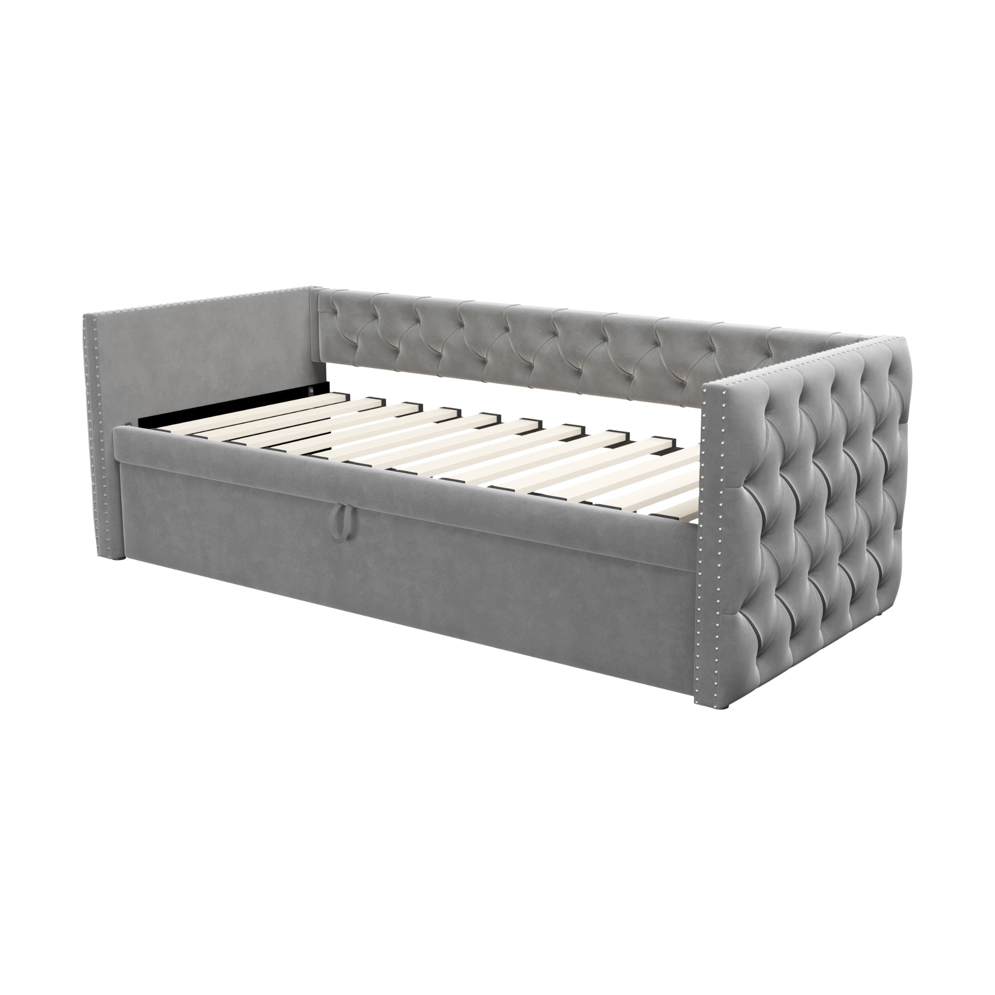 Logidon uitschuifbare slaapbank 90x200 cm met lattenbodem lichtgrijs fluweel