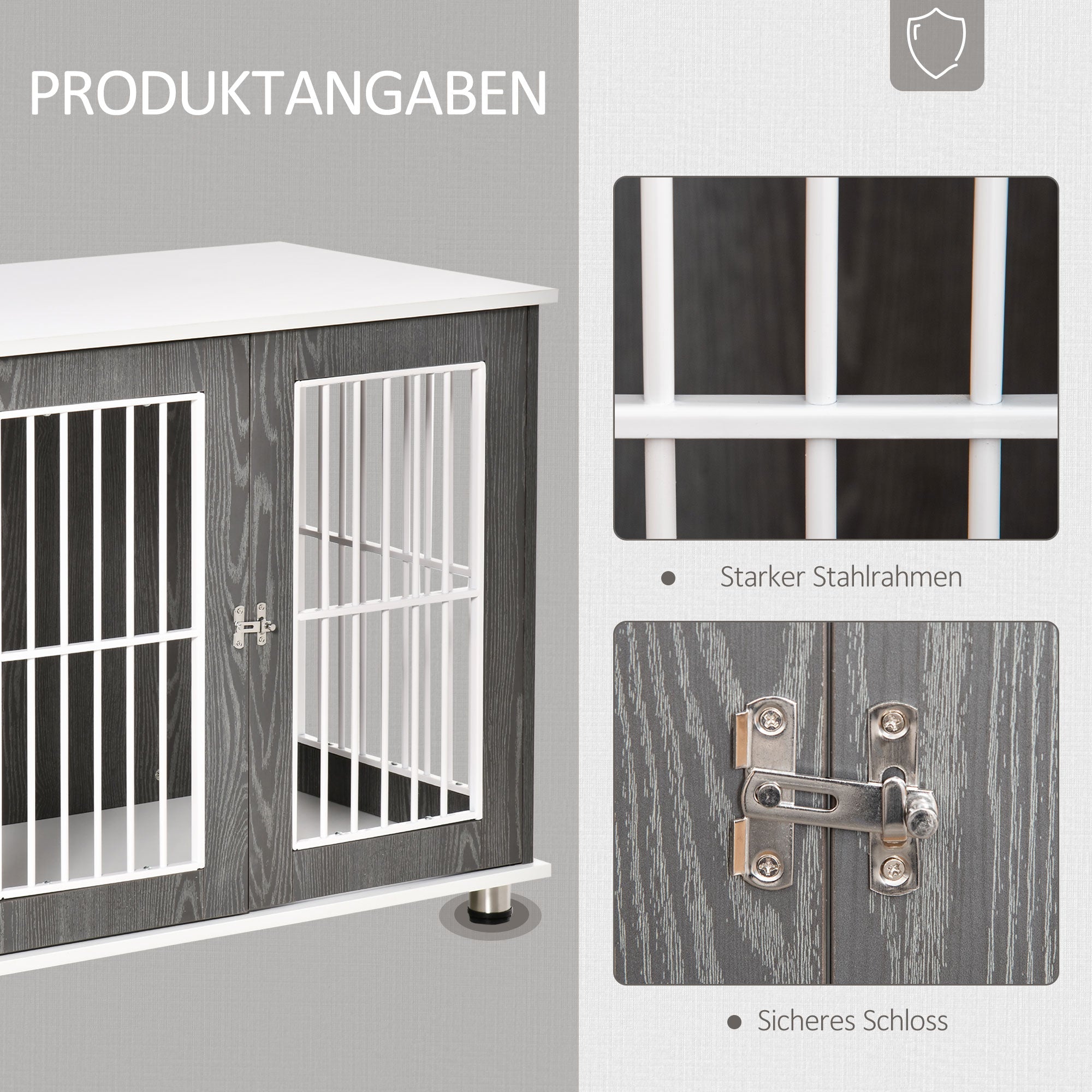 Logidon Hondenkennel Hout Grijs Wit Transportbox Tafelkussen 85x55x75